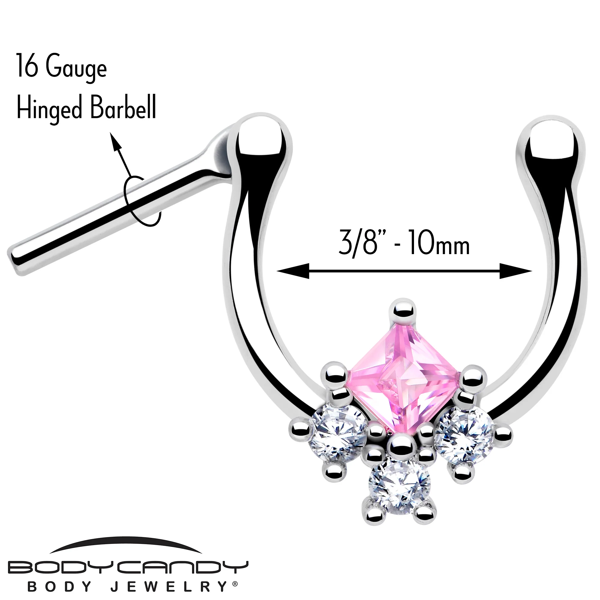 16G 5/16 Pink CZ Gem Rhombus Riot Cartilage Clicker - Image 3