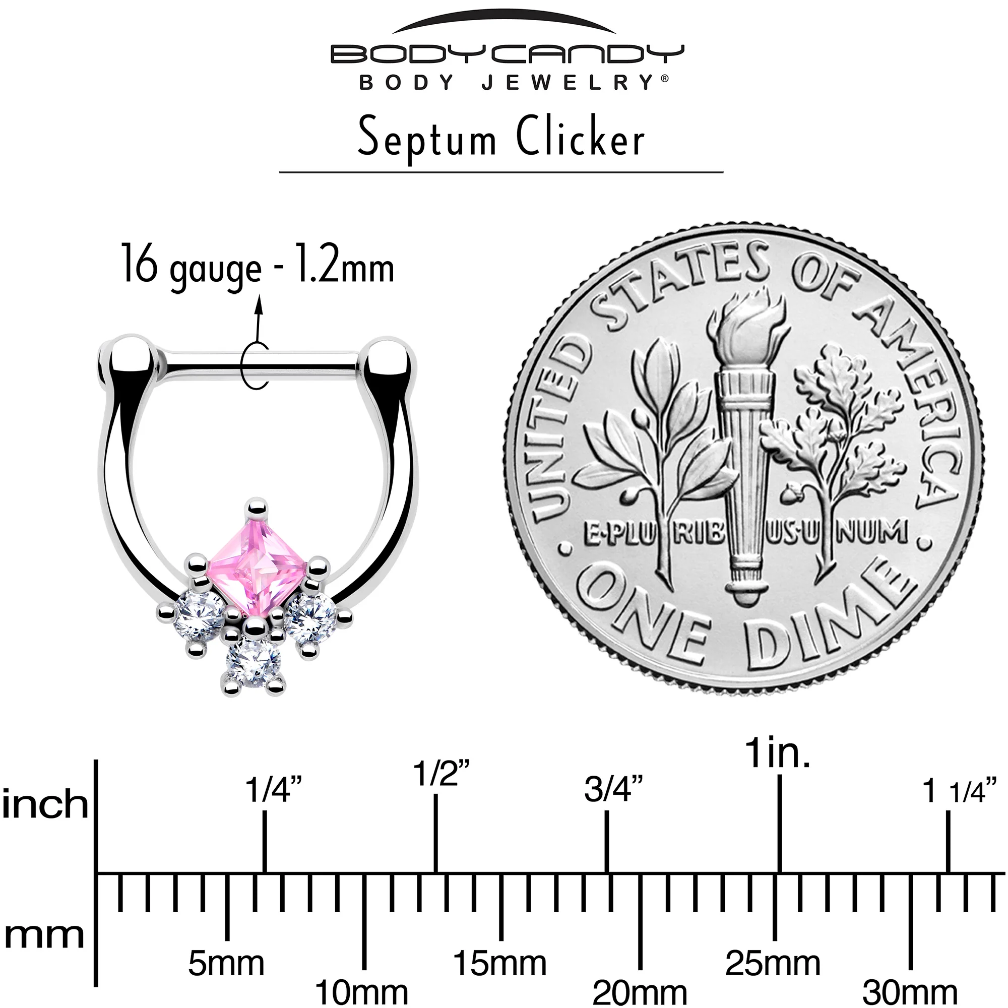 16G 5/16 Pink CZ Gem Rhombus Riot Cartilage Clicker - Image 4