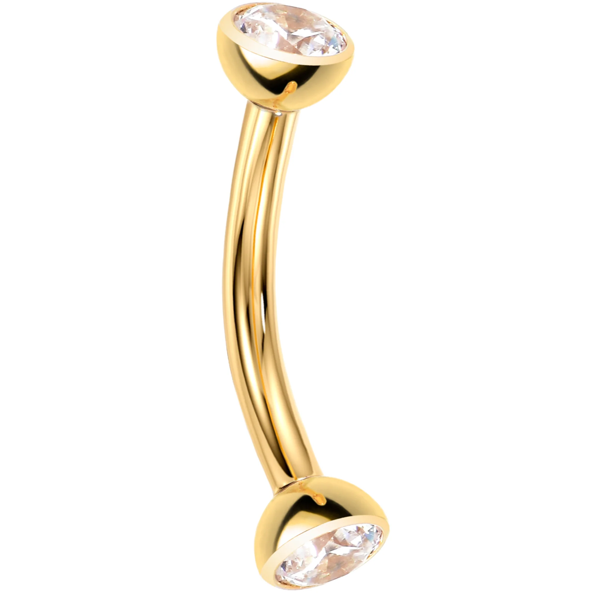 16G Clear CZ Gem Gold Tone Implant Titanium Threadless Curved Eyebrow Ring - Image 10