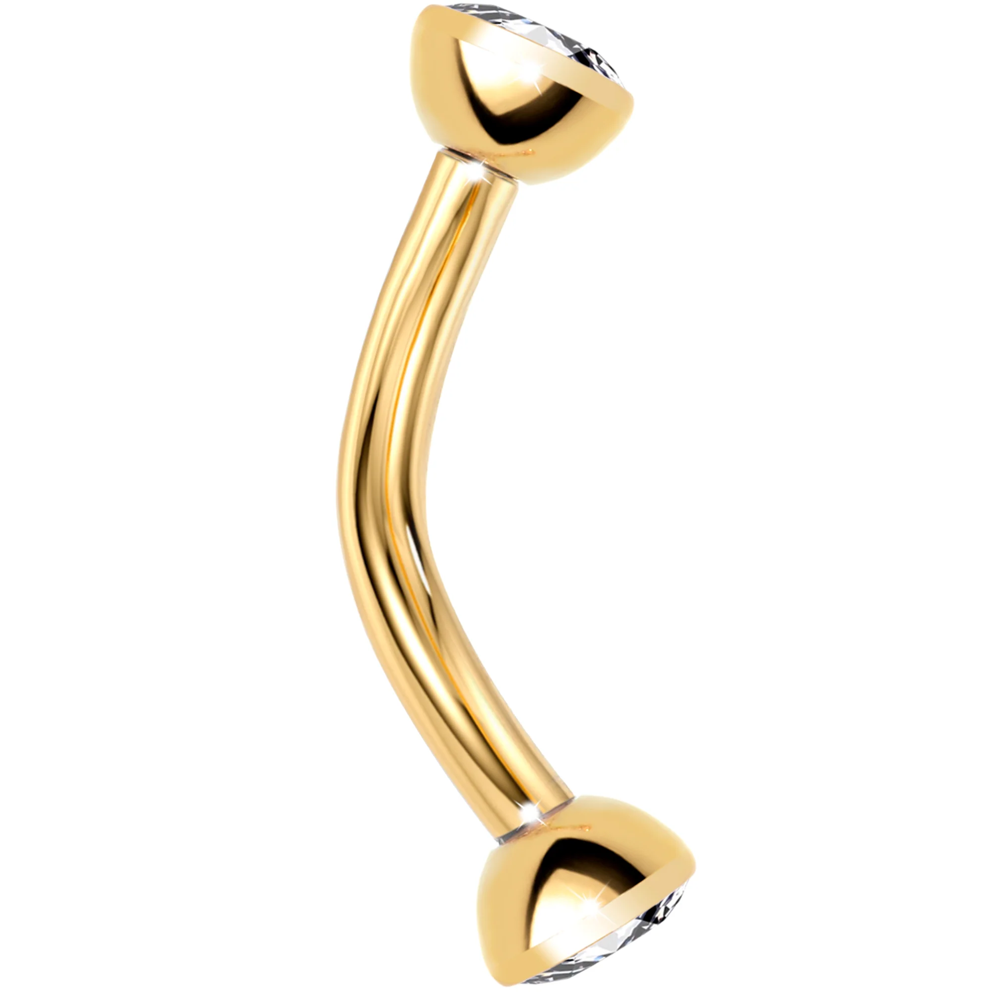 16G Clear CZ Gem Gold Tone Implant Titanium Threadless Curved Eyebrow Ring - Image 3