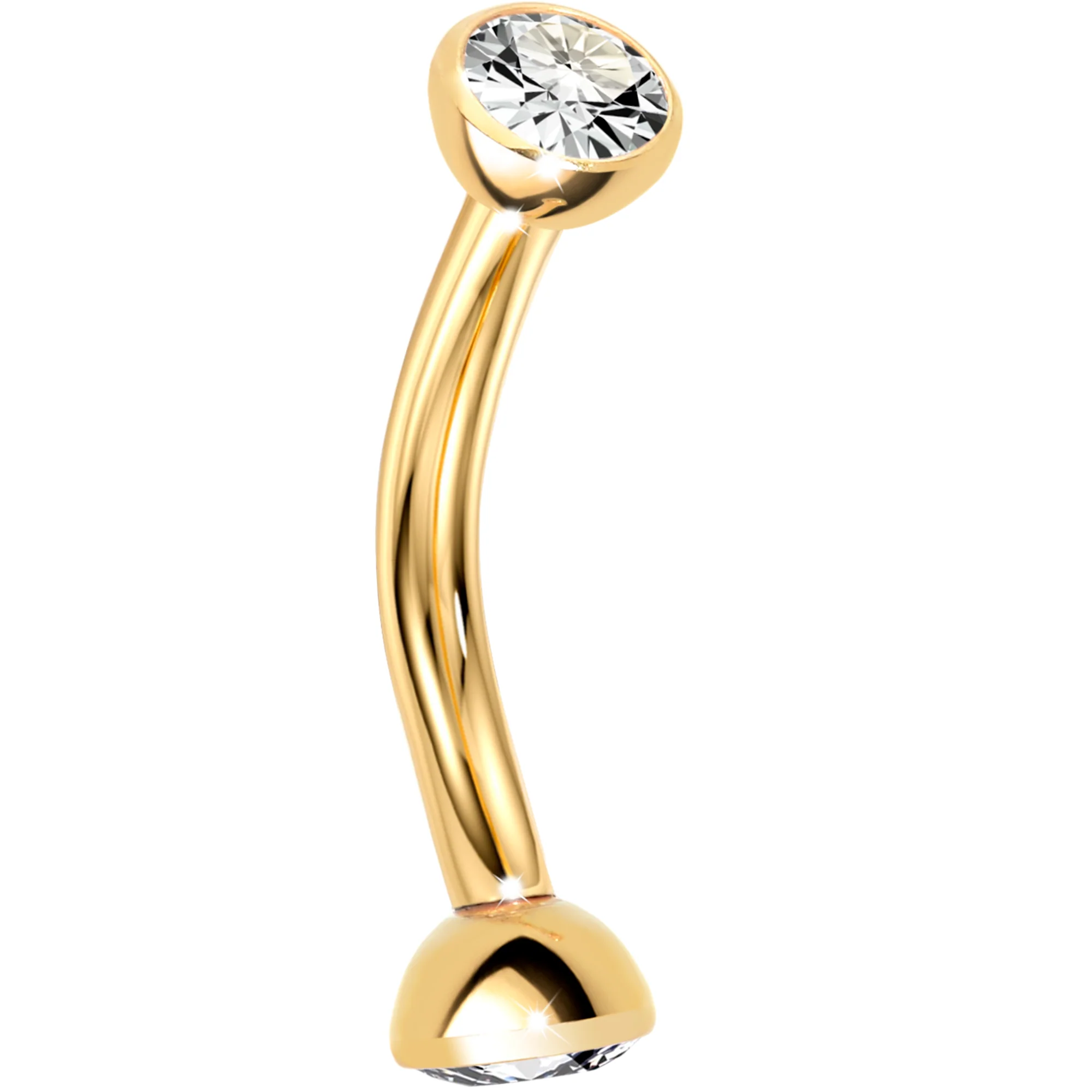 16G Clear CZ Gem Gold Tone Implant Titanium Threadless Curved Eyebrow Ring - Image 4