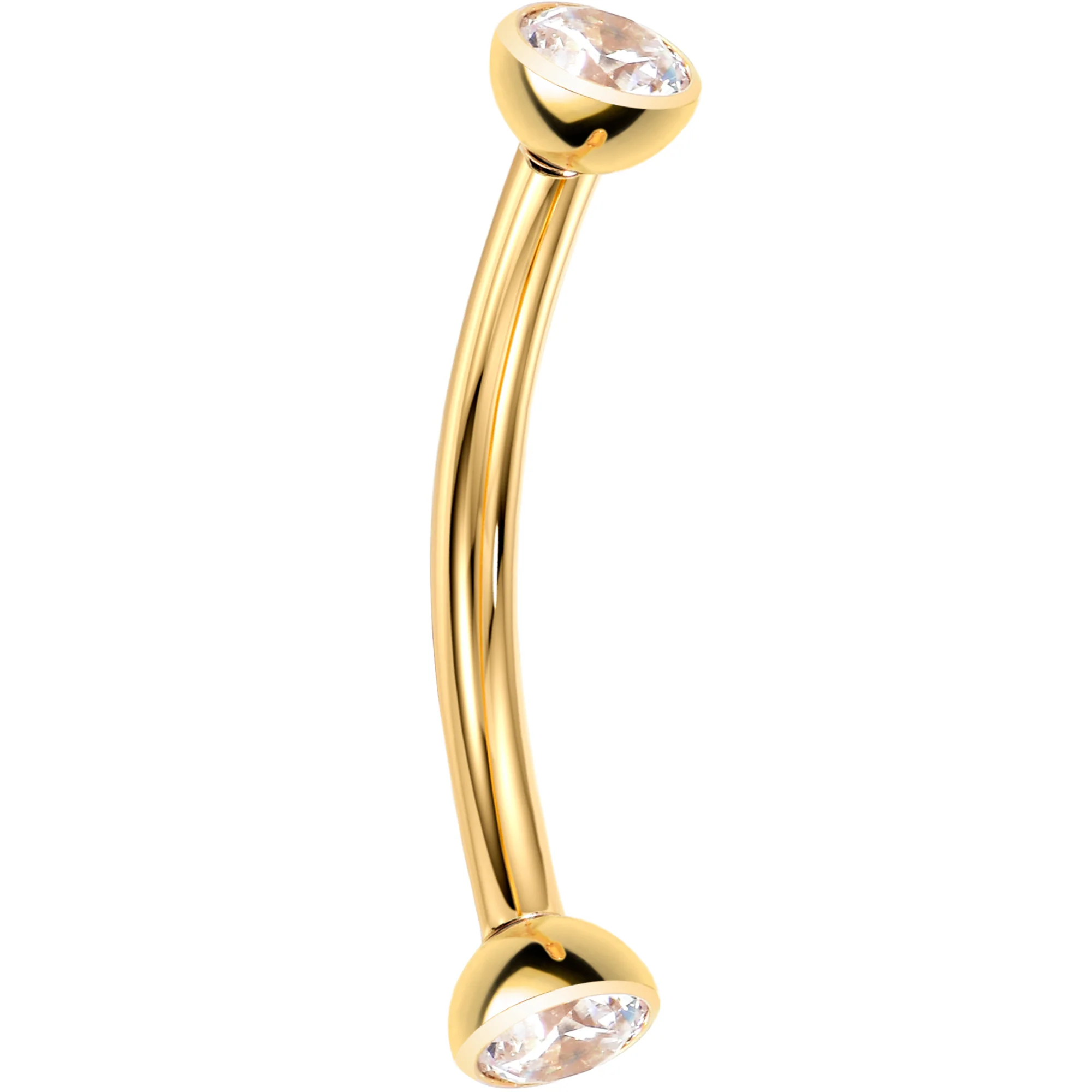 16G Clear CZ Gem Gold Tone Implant Titanium Threadless Curved Eyebrow Ring - Image 5
