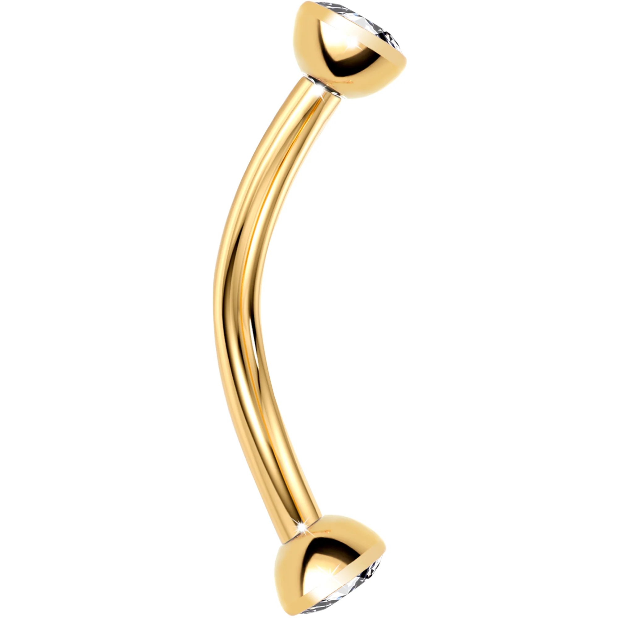 16G Clear CZ Gem Gold Tone Implant Titanium Threadless Curved Eyebrow Ring - Image 7