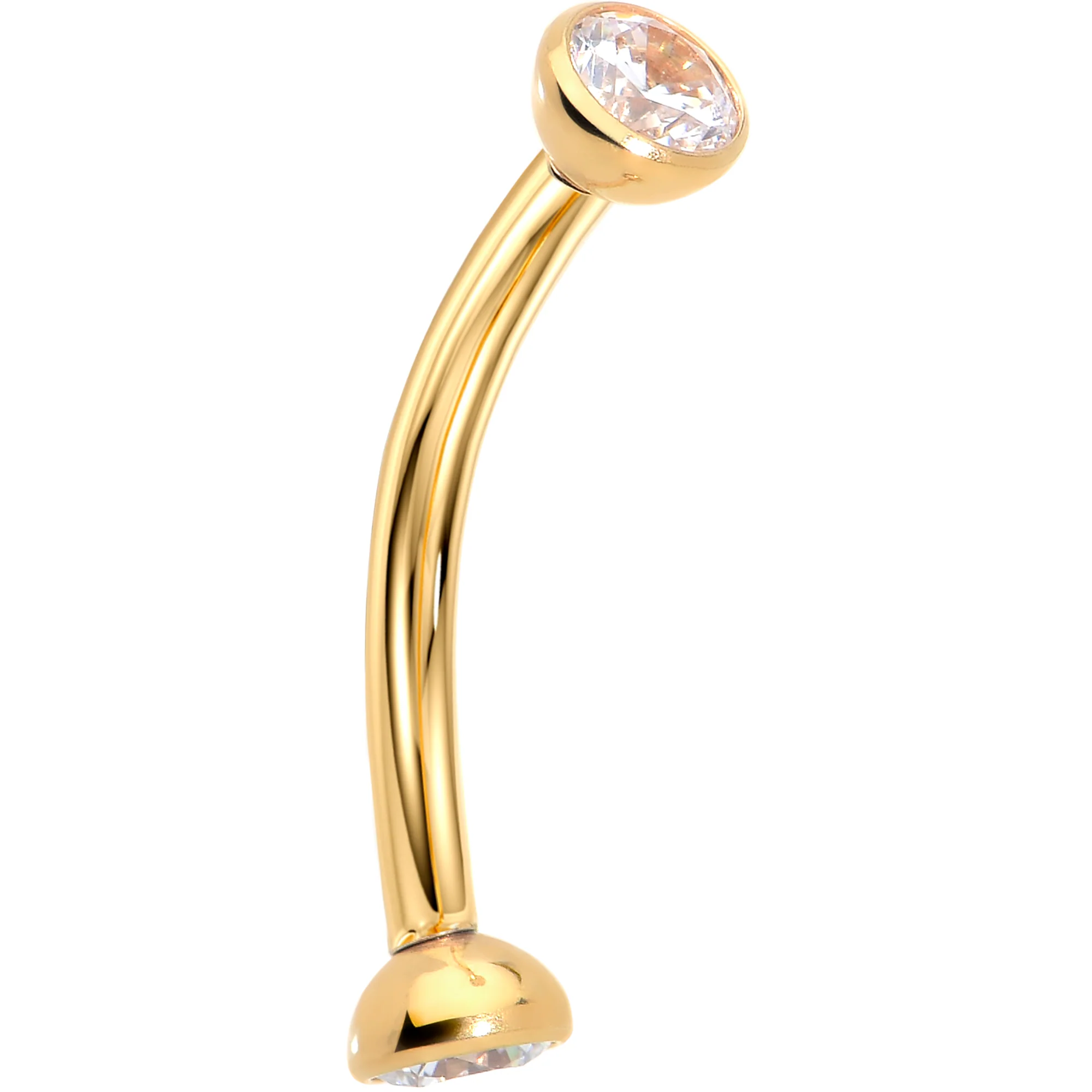 16G Clear CZ Gem Gold Tone Implant Titanium Threadless Curved Eyebrow Ring - Image 8