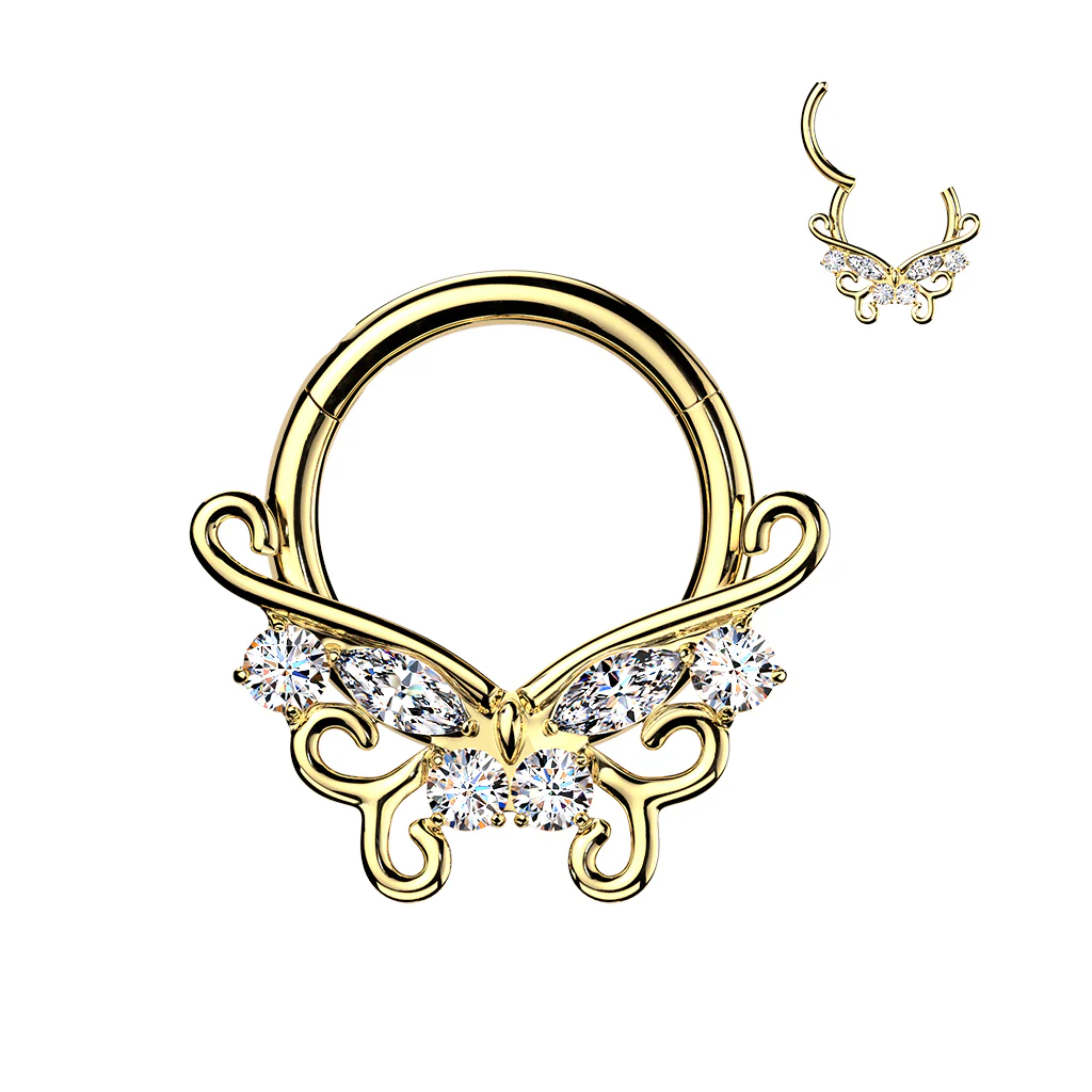 16G Forward Facing CZ Filigree Butterflly Implant Grade Titanium Hinged Segment Ring - Image 3