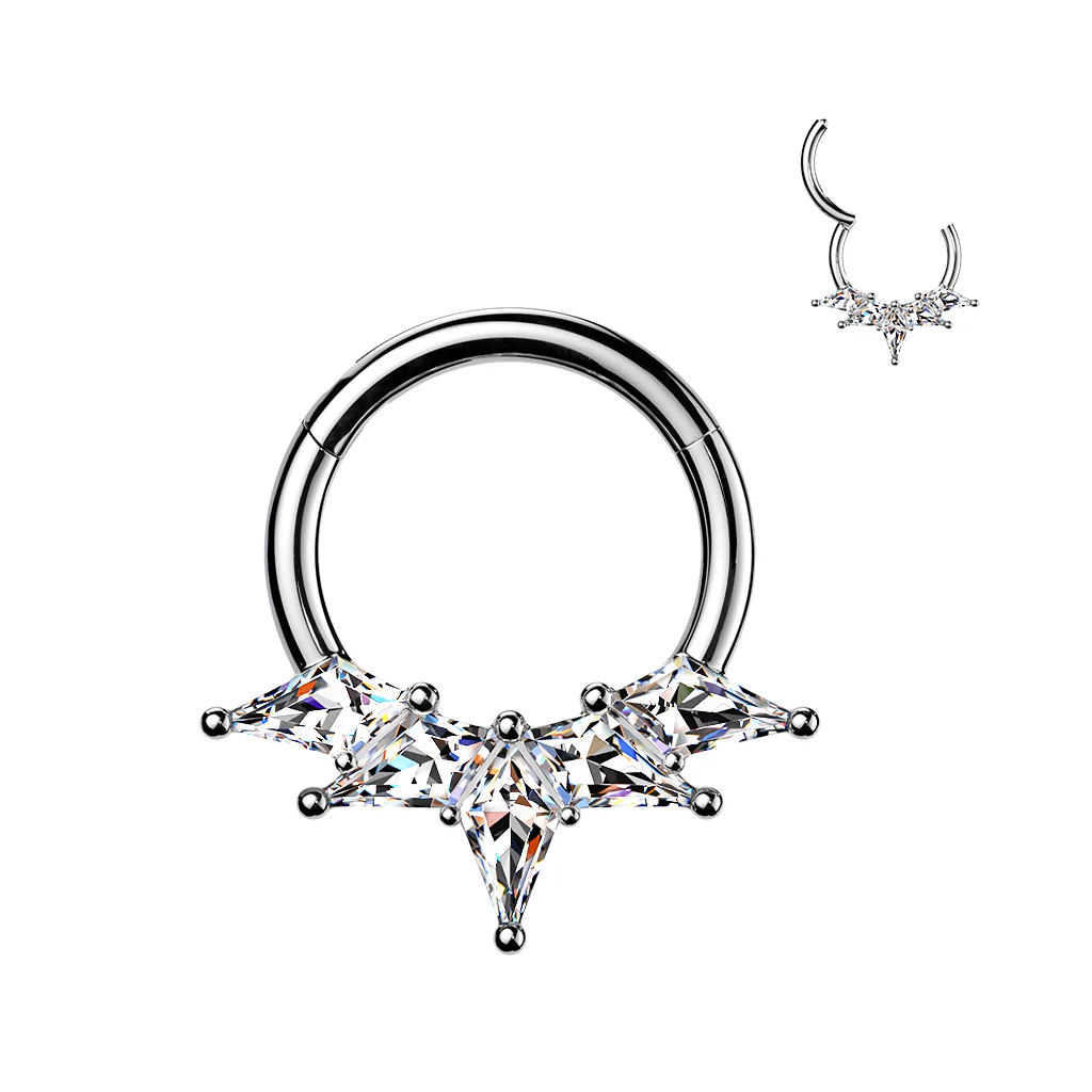 16G Forward Facing CZ Kite Glamour Implant Grade Titanium Hinged Segment Ring - Image 2
