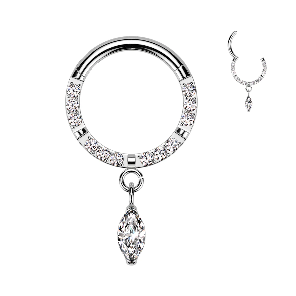 16G Forward Facing CZ Marquise Dangle Implant Grade Titanium Hinged Segment Ring - Image 3