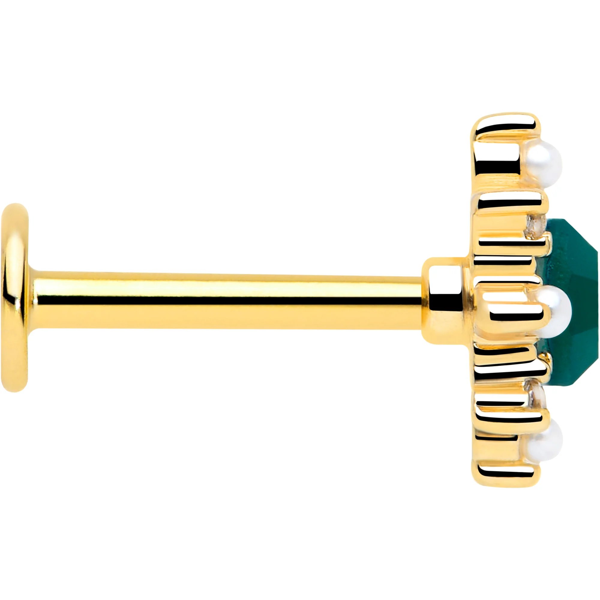 16G  Green CZ Gem Gold Tone Royal Beauty Flat Back Cartilage Tragus Labret - Image 5