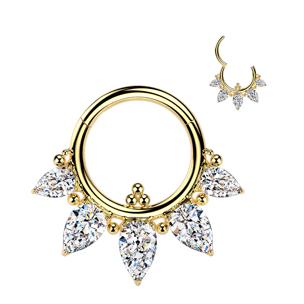 16G Implant Grade Titanium Hinged Segment Ring-CZ 5 Pear Drop Ball Glamour Hoop - Image 3