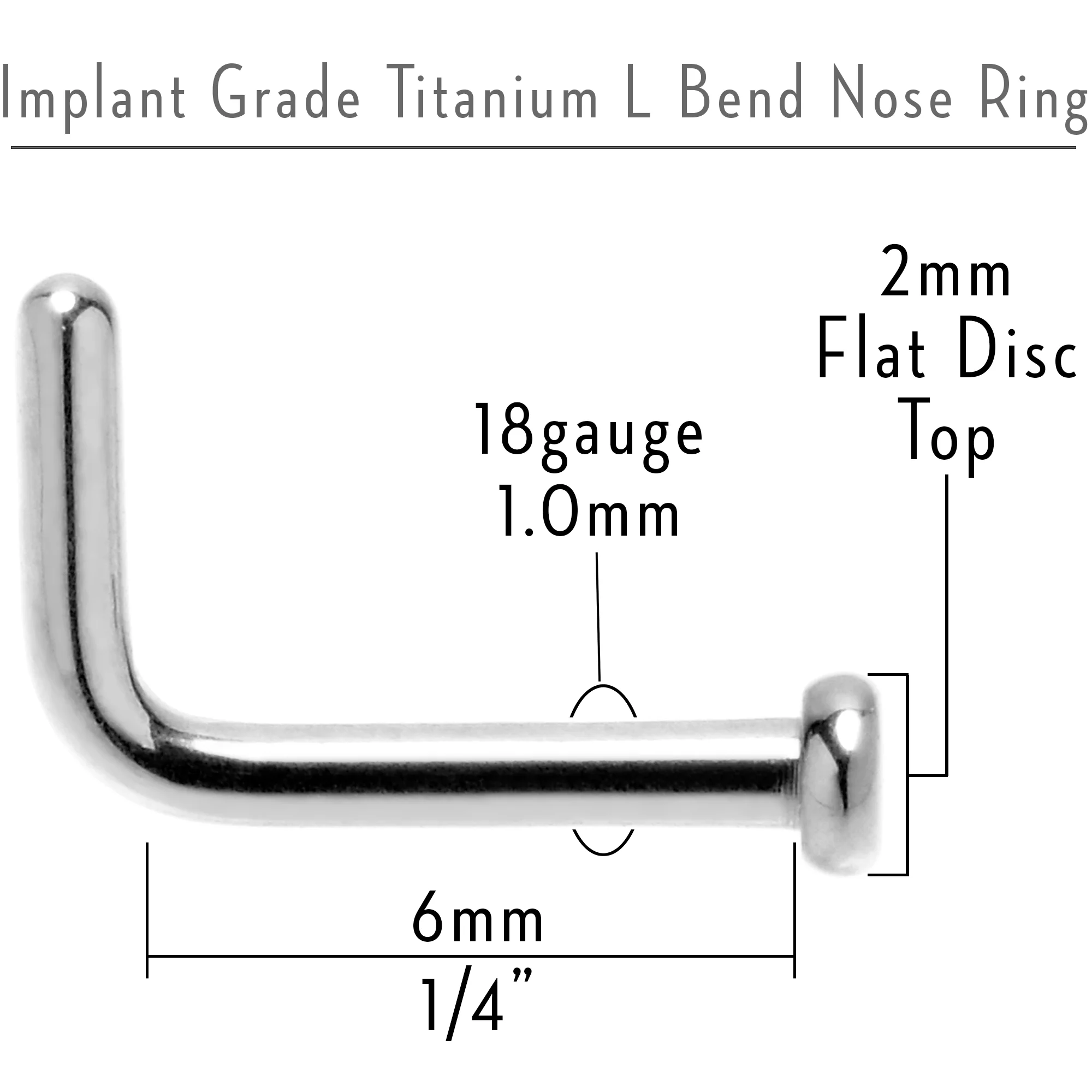 18G 1/4 ASTM F-136 Implant Grade Titanium 2mm Disc End L Shape Nose Ring - Image 2