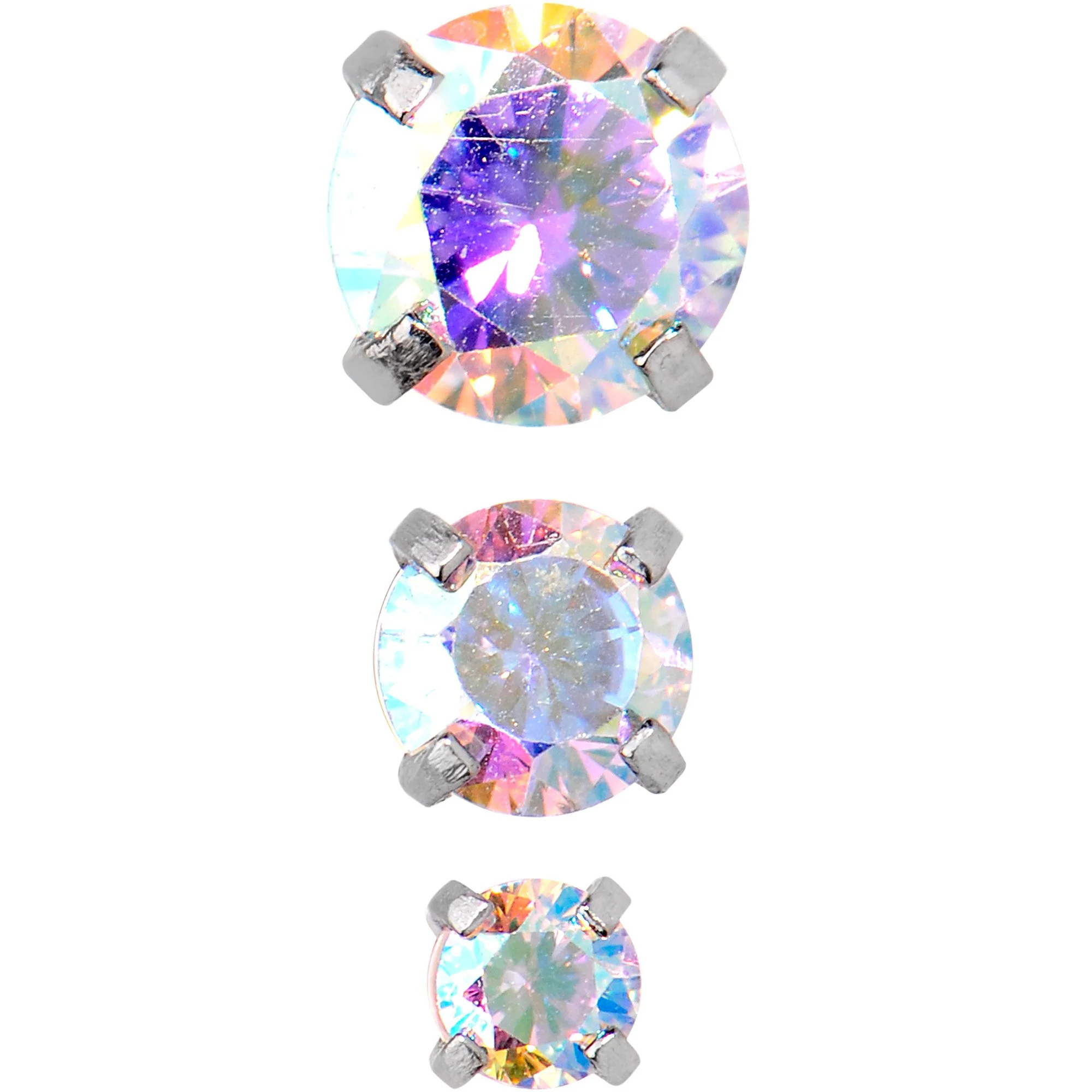 18G 5/16 Aurora CZ Gem Tragus Cartilage Earring 3 Pack Set - Image 2