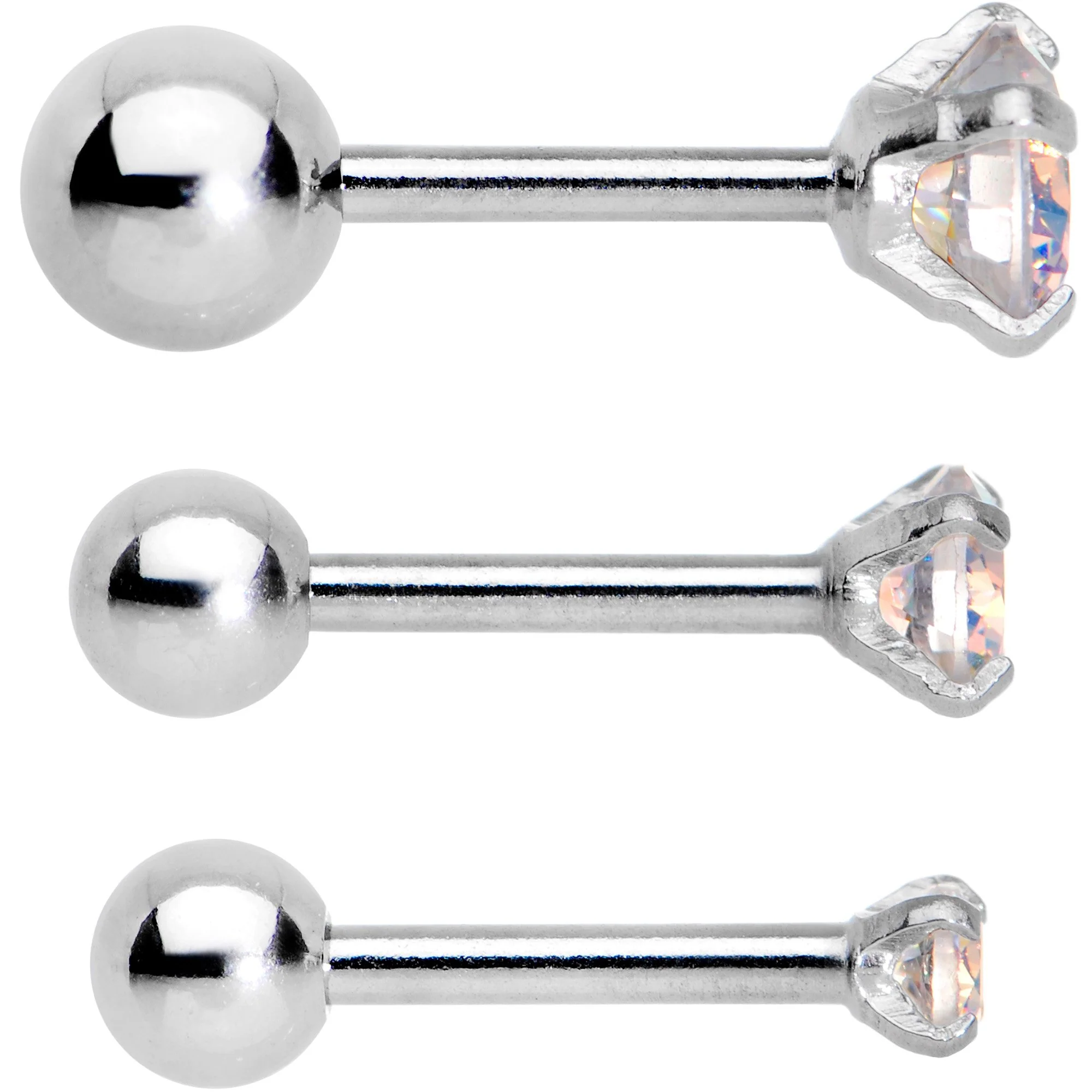 18G 5/16 Aurora CZ Gem Tragus Cartilage Earring 3 Pack Set - Image 3