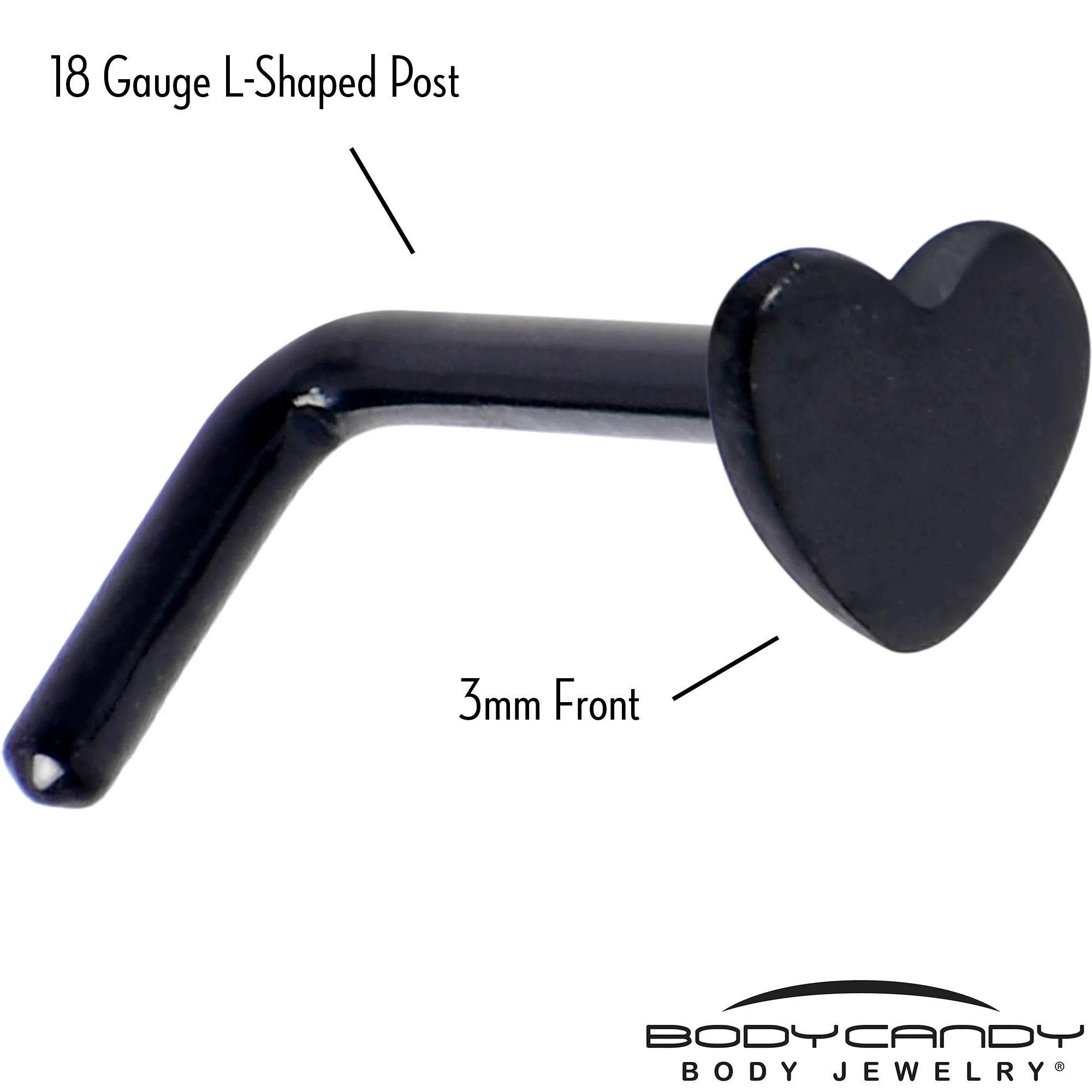 18G 1/4 Black ASTM F-136 Implant Grade Titanium Heart End L Shape Nose Ring - Image 3