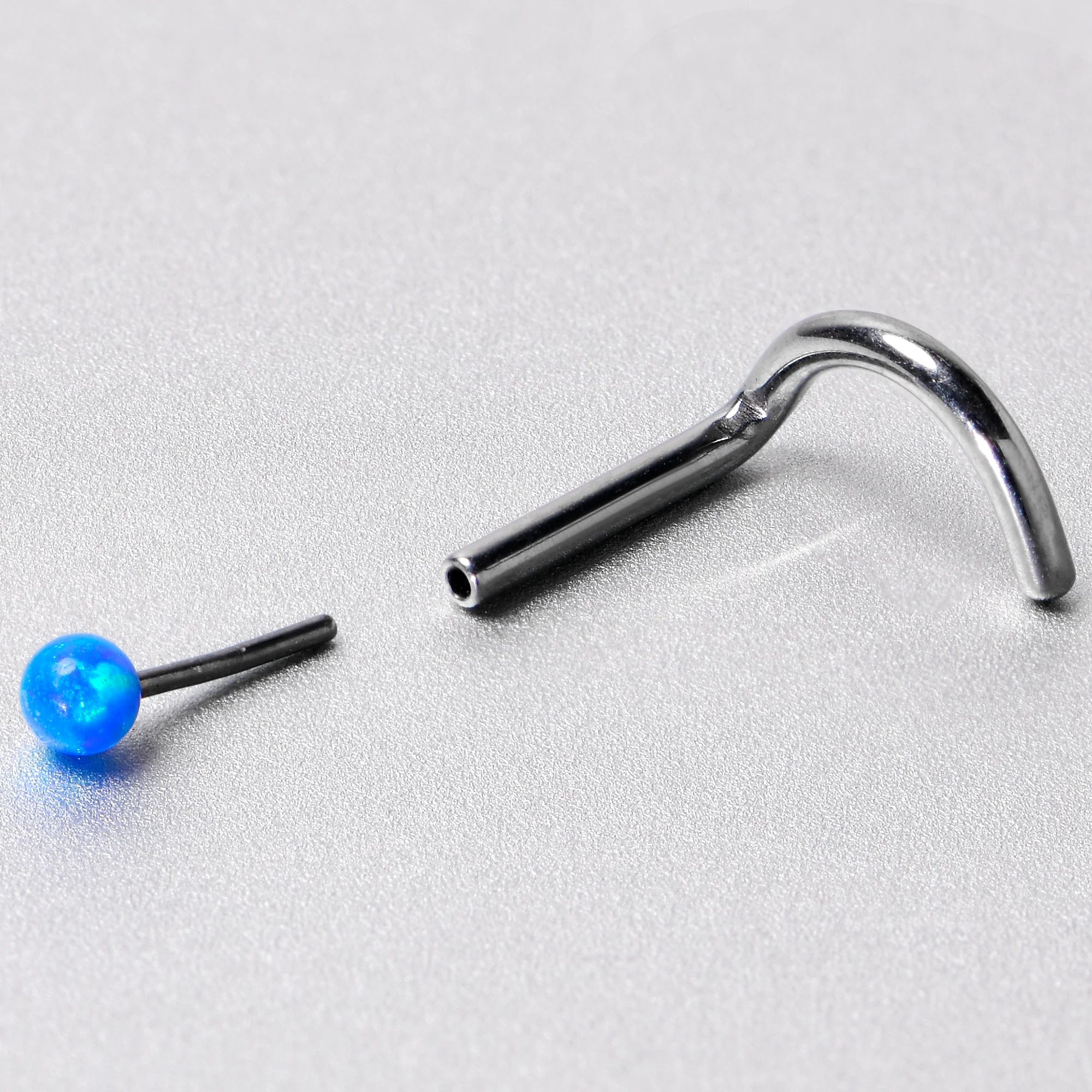 18G 1/4 Blue Synth Opal G23 Titanium Threadless Left Nose Screw - Image 9
