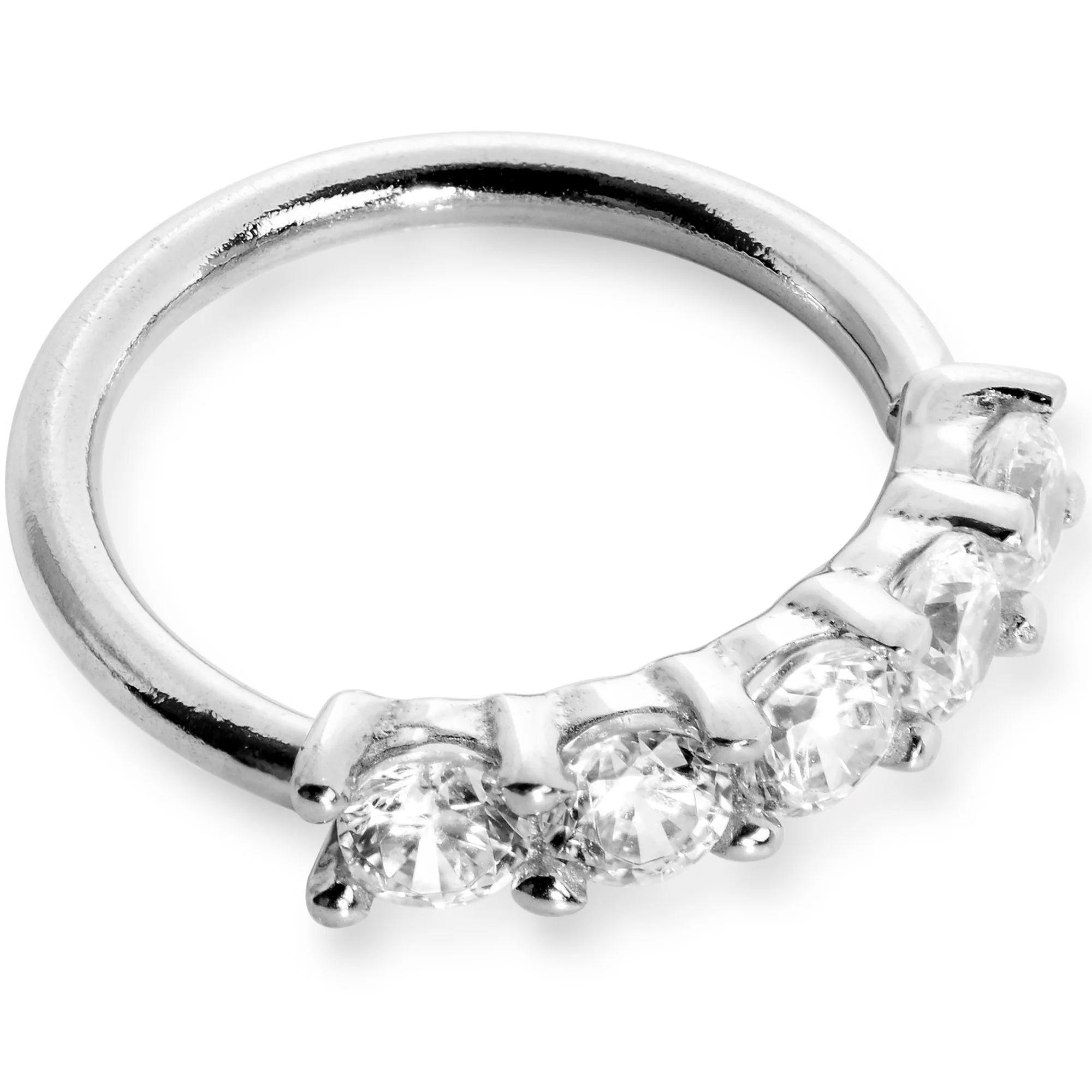 18G 1/4 Clear CZ Gem 14k White Gold Seamless Circular Ring - Image 3
