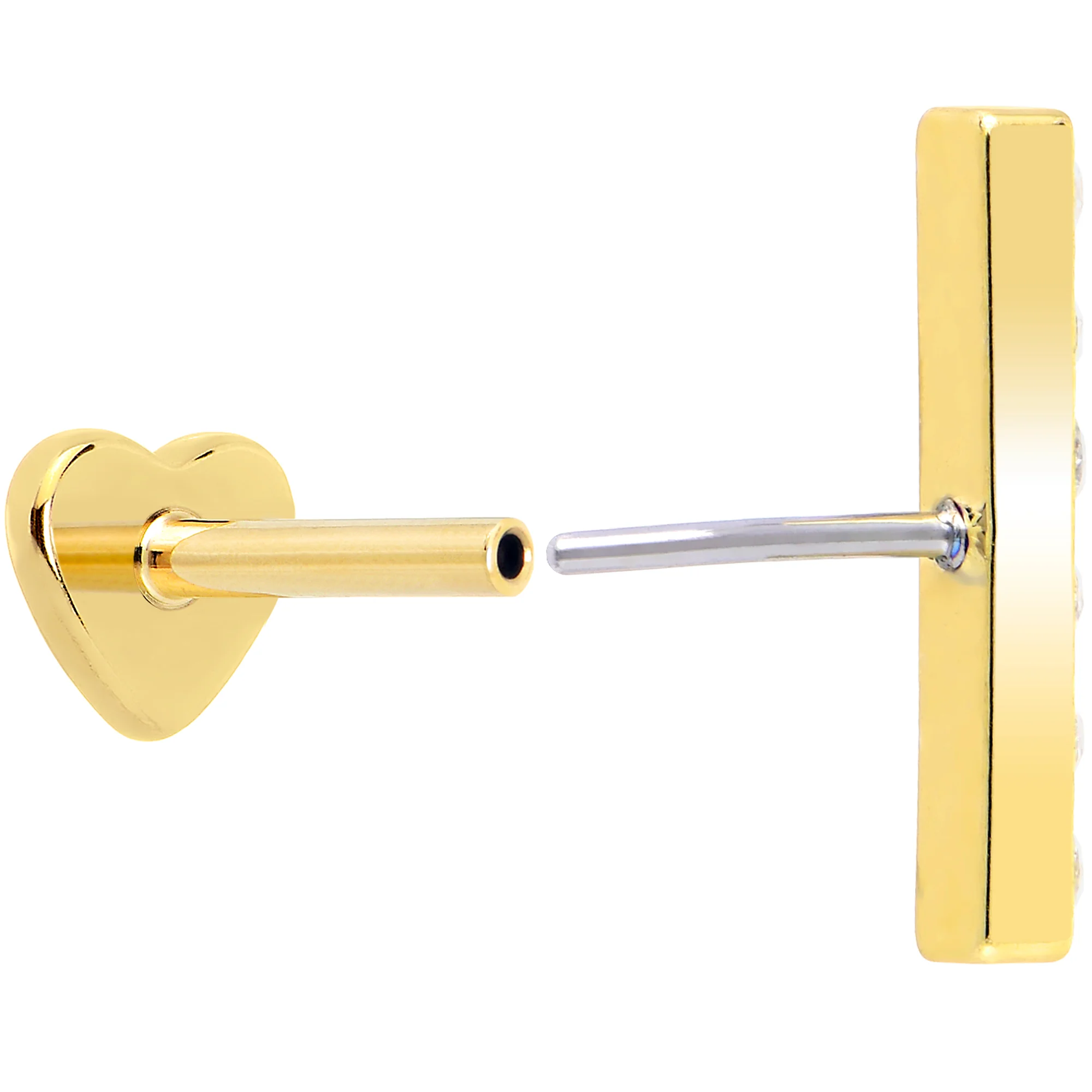 18G 1/4 Clear Gem Gold Plated Implant Grade Titanium Threadless Bar Flatback Stud - Image 2