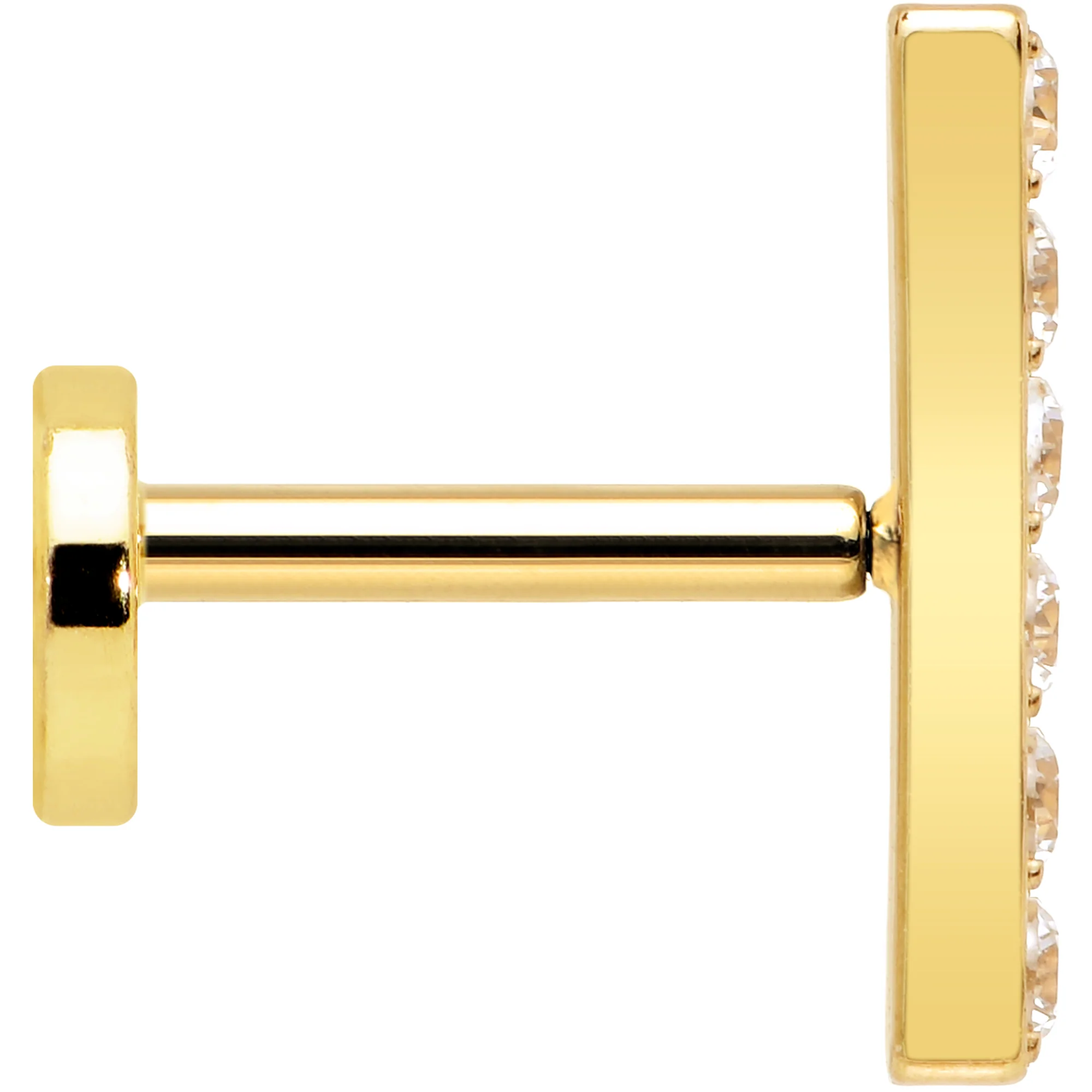 18G 1/4 Clear Gem Gold Plated Implant Grade Titanium Threadless Bar Flatback Stud - Image 3
