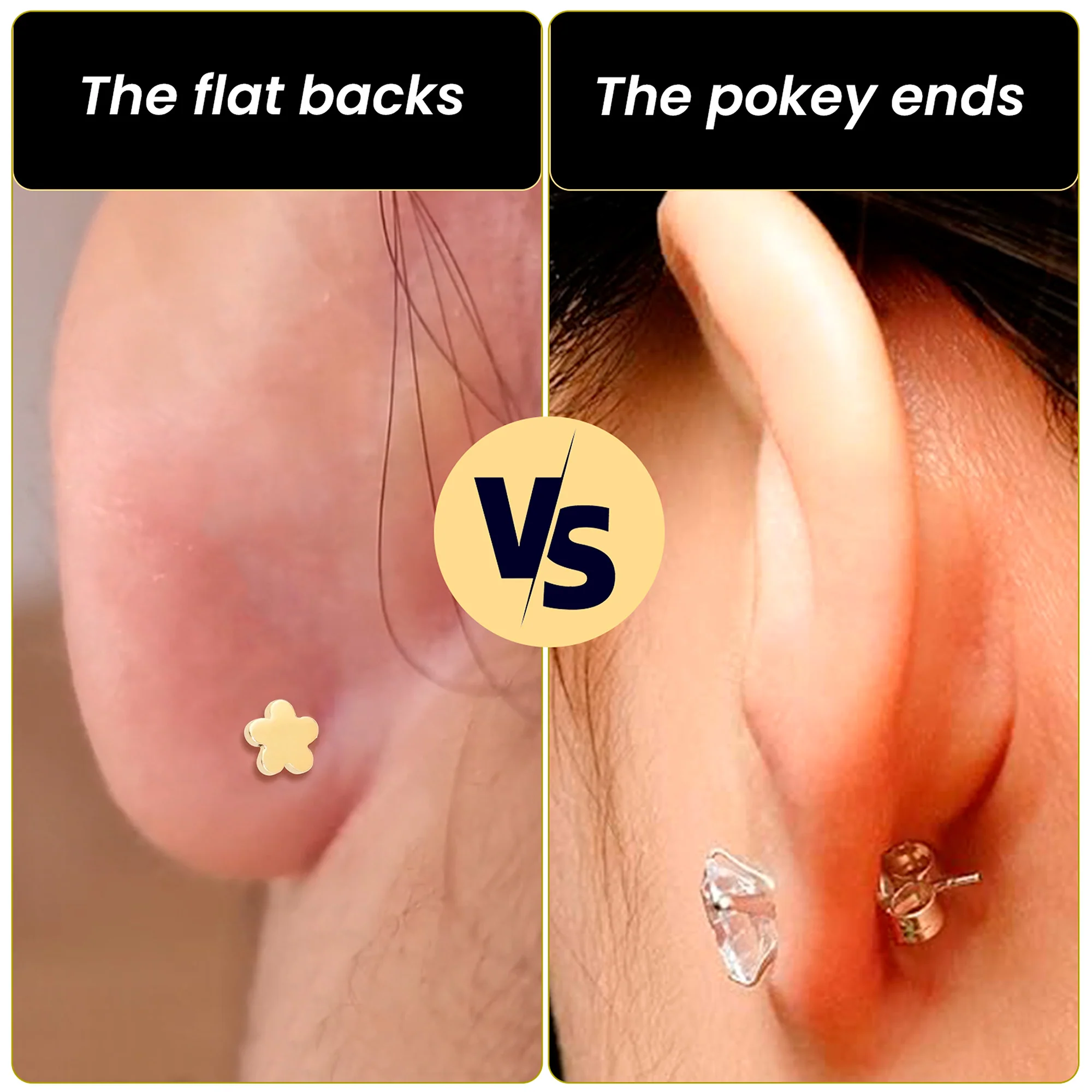 18G 1/4 Clear Gem Gold PVD Implant Grade Titanium Leaves Threadless Flatback Earring - Image 7