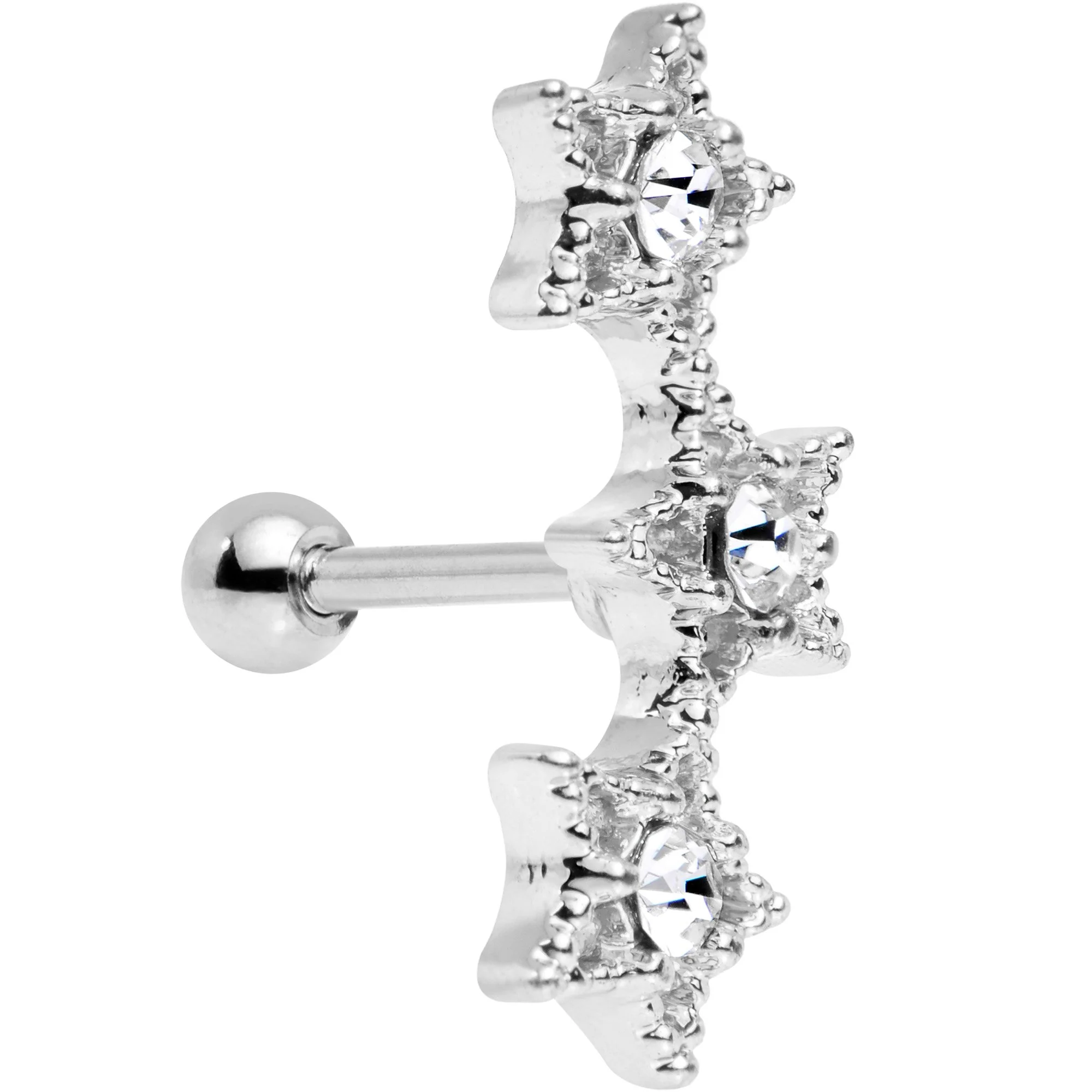 18G 1/4 Clear Gem Star Trio Cartilage Tragus Earring - Image 3