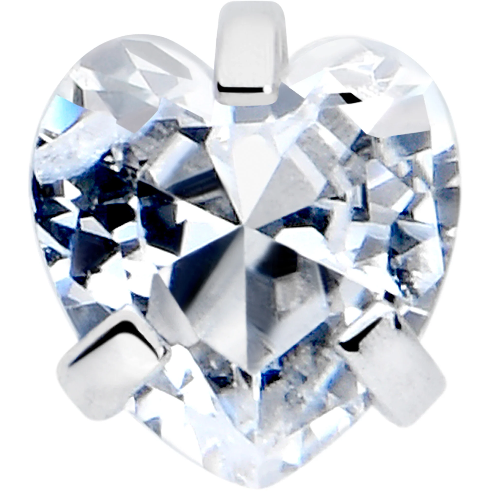 18G 1/4 Clear Heart 3mm CZ Gem Steel L-Shape Nose Ring - Image 2