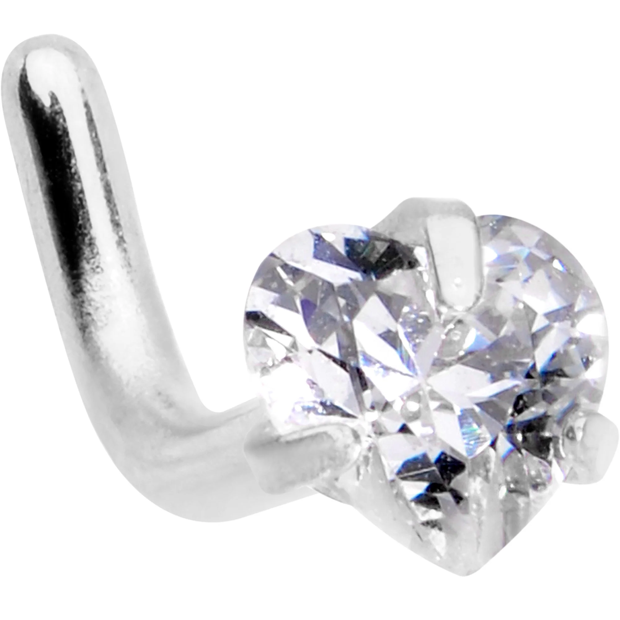 18G 1/4 Clear Heart 3mm CZ Gem Steel L-Shape Nose Ring - Image 7