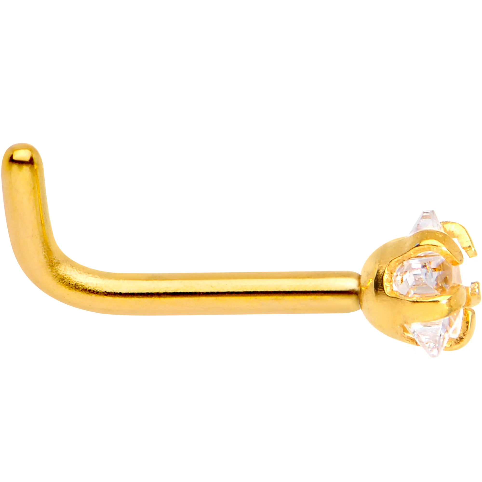 18G 1/4 Clear Star 3mm CZ Gem Gold IP L-Shape Nose Ring - Image 3