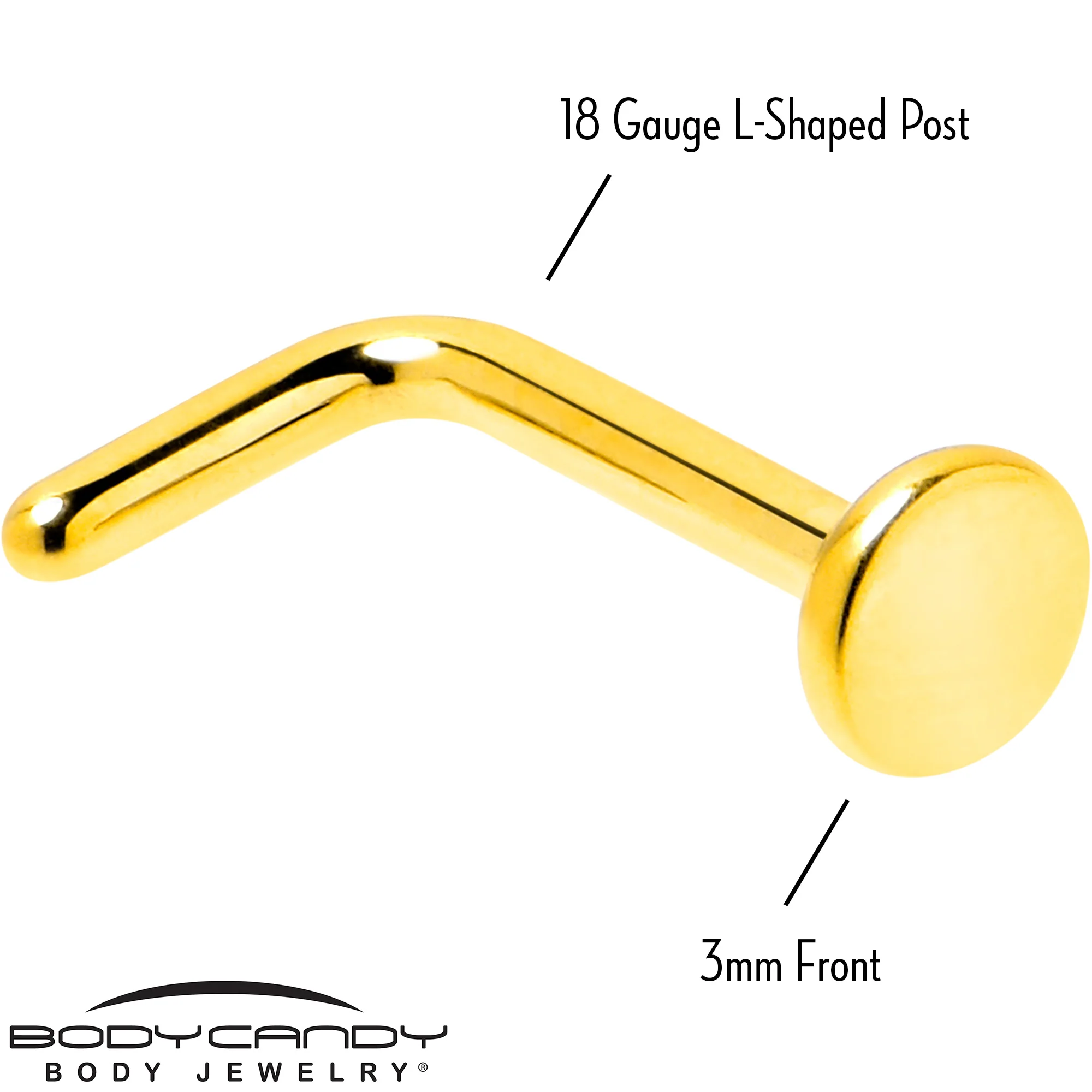 18G 1/4 Gold Tone ASTM F-136 Implant Grade Titanium 3mm Disc L Shape Nose Ring - Image 4