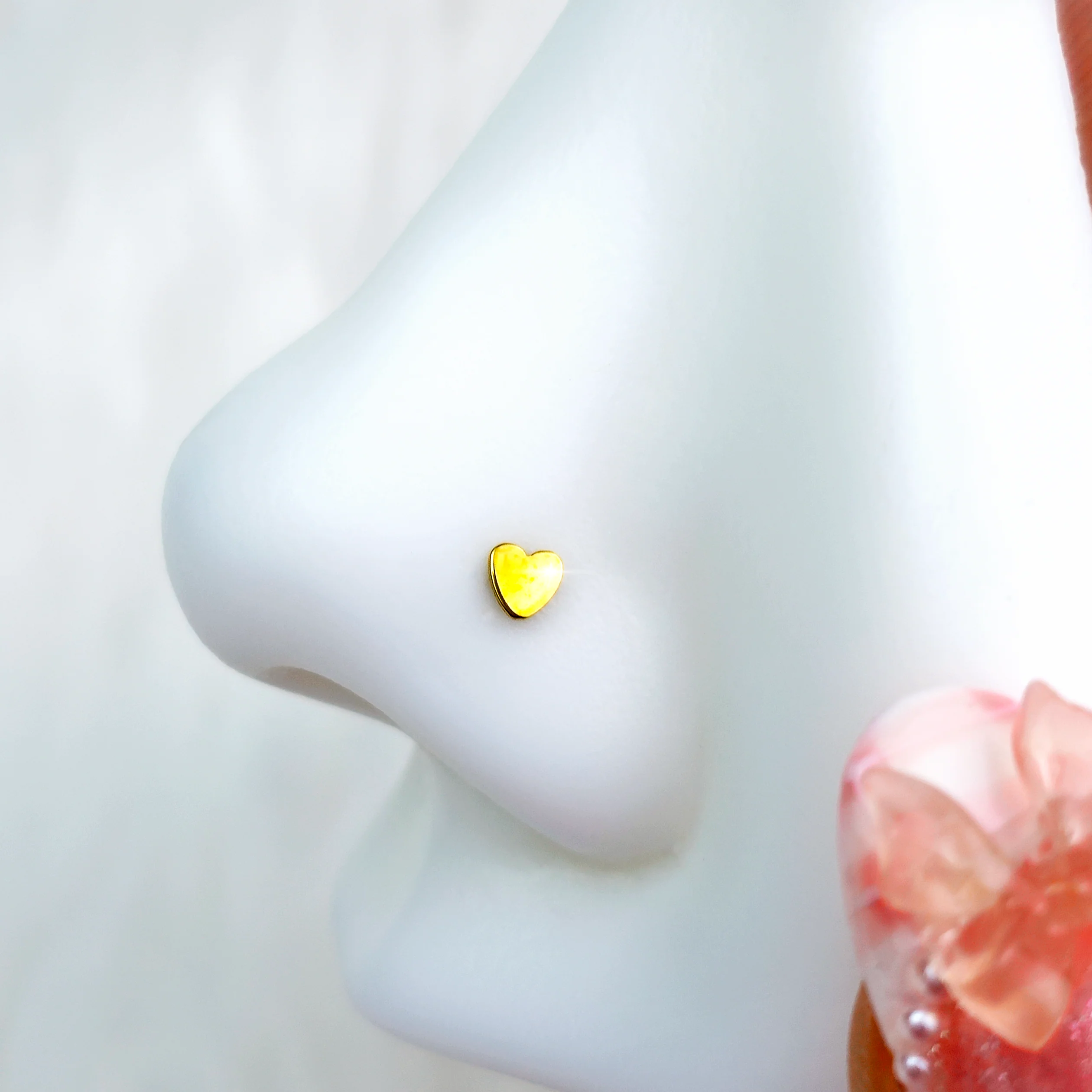 18G 1/4 Gold Tone ASTM F-136 Implant Grade Titanium Heart End L Shape Nose Ring - Image 2