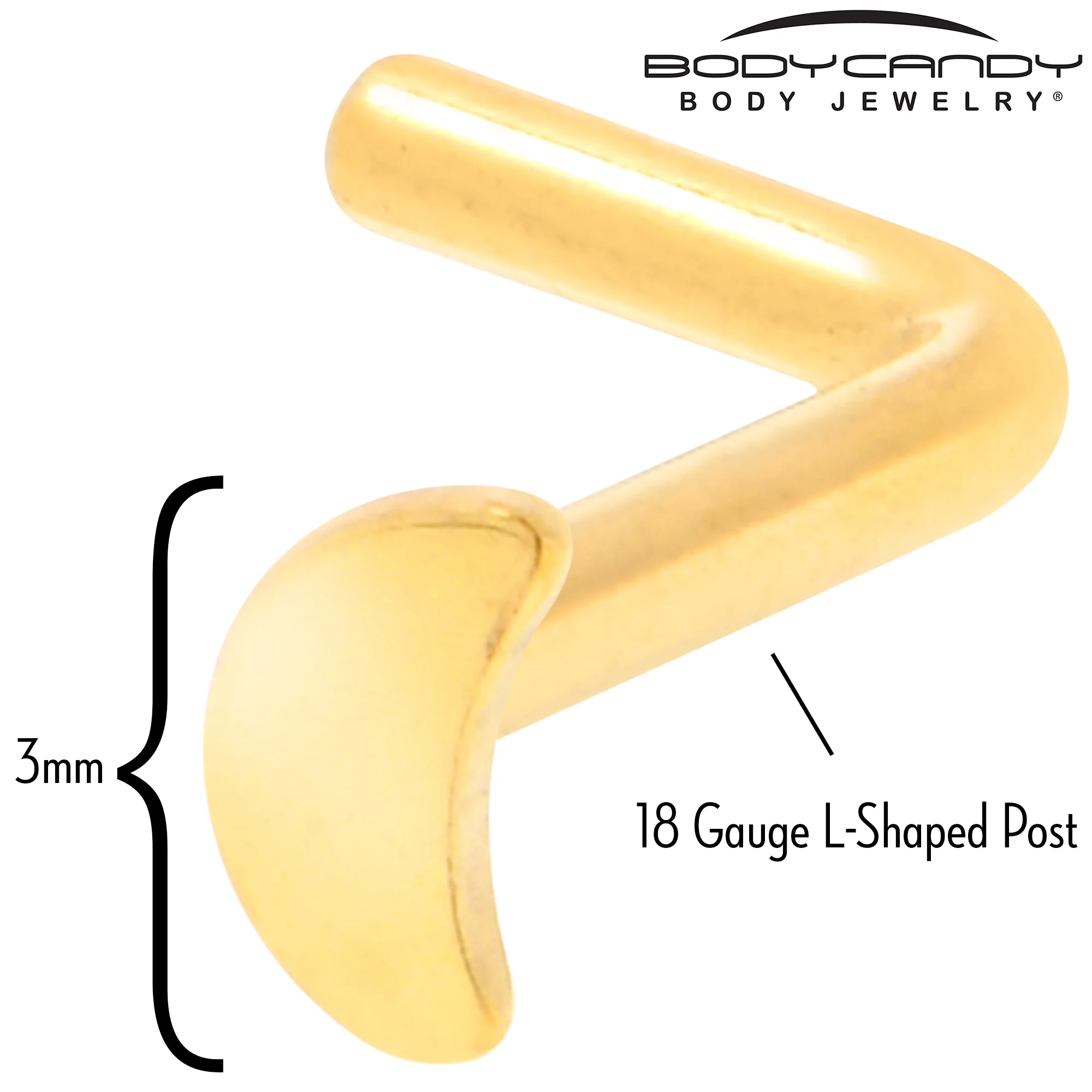 18G 1/4 Gold Tone ASTM F-136 Implant Grade Titanium Moon End L Shape Nose Ring - Image 4