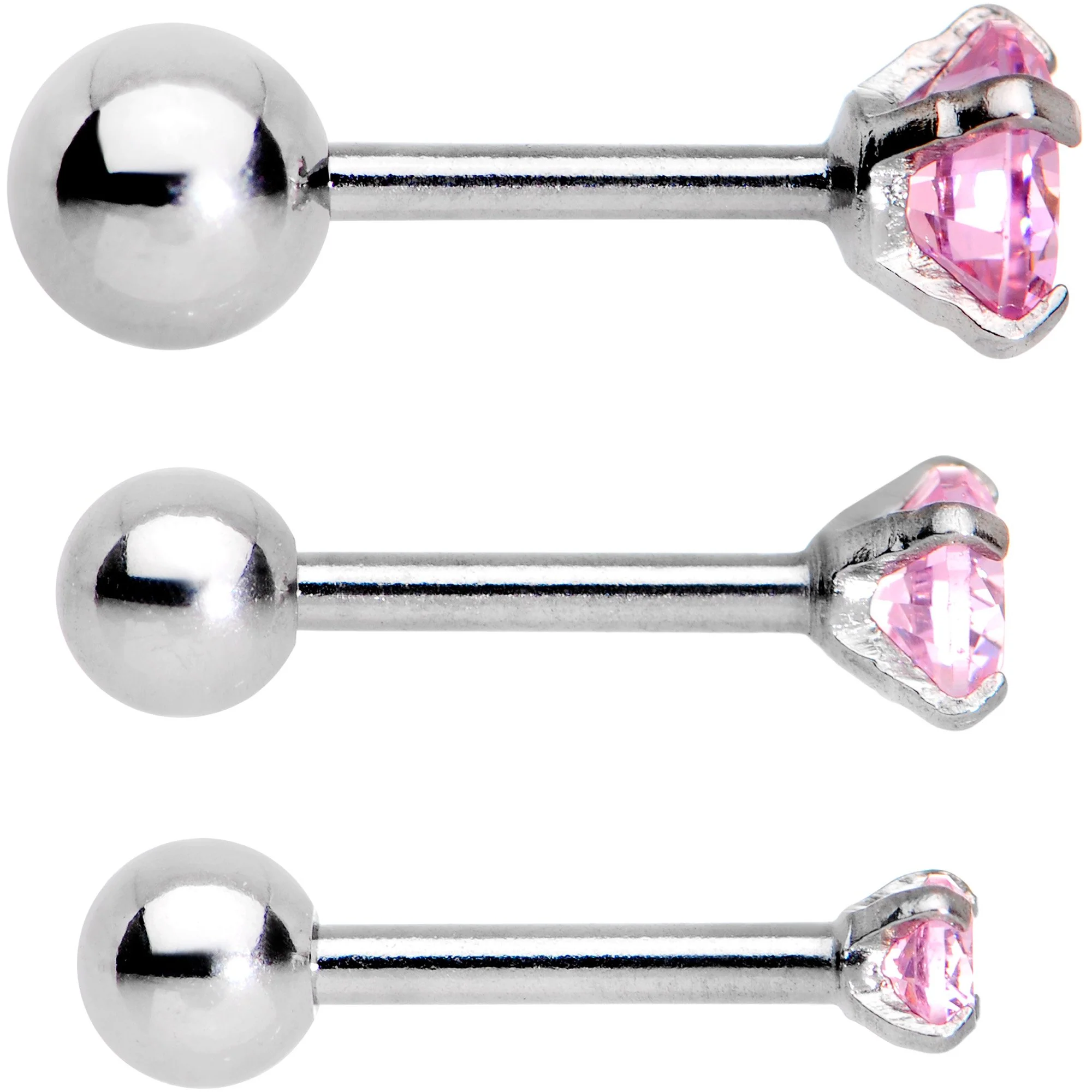 18G 1/4 Pink CZ Gem Tragus Cartilage Earring 3 Pack Set - Image 3