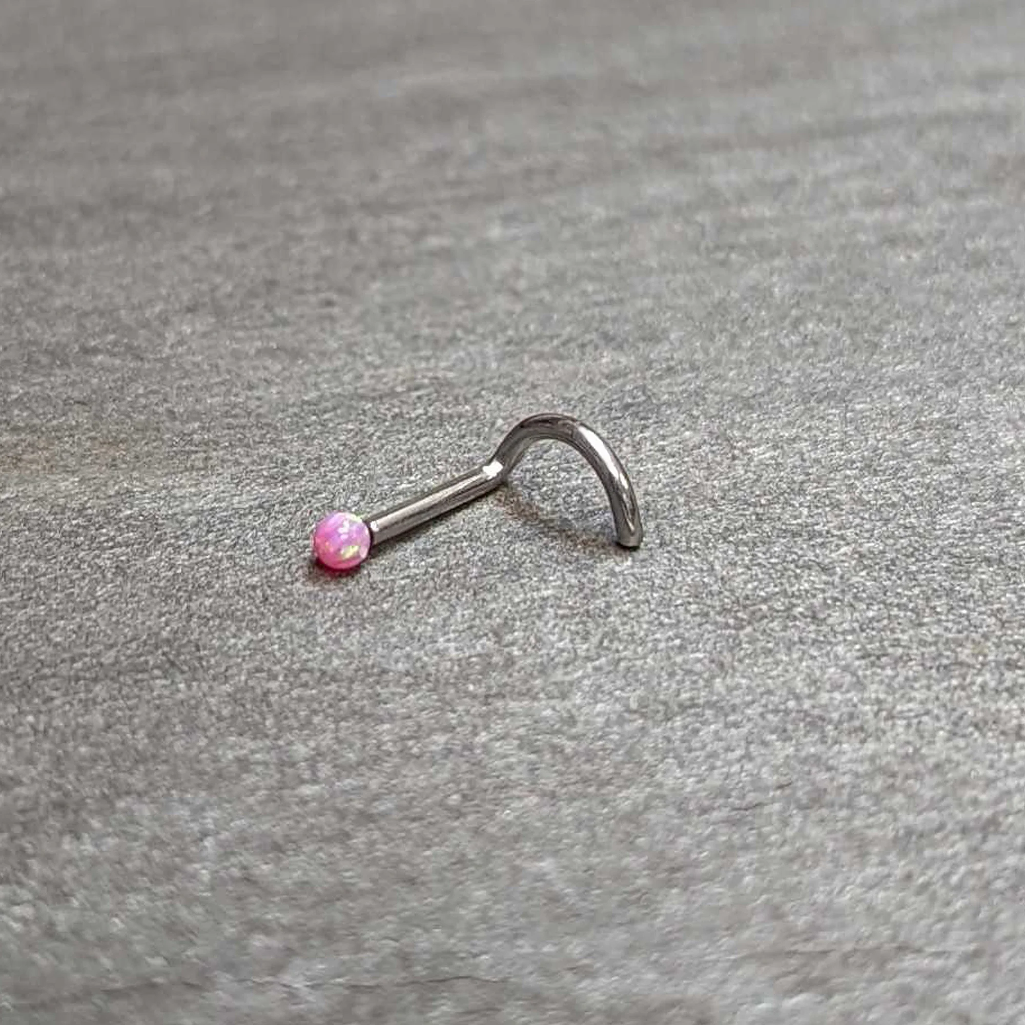 18G 1/4 Pink Synth Opal G23 Titanium Threadless Left Nose Screw - Image 4