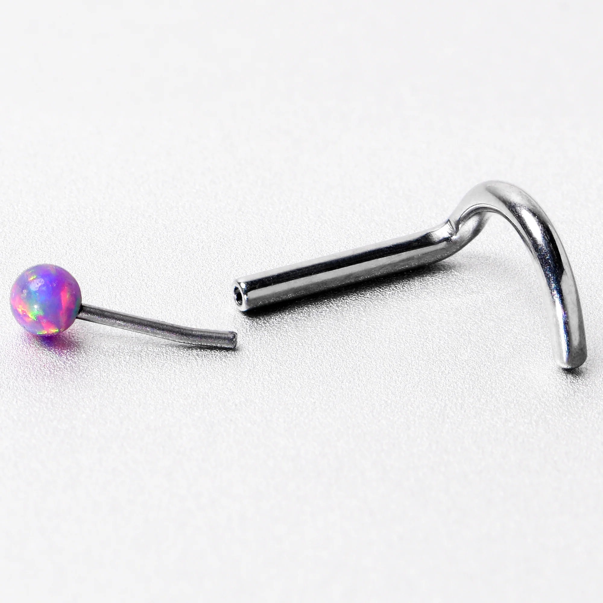 18G 1/4 Purple Synth Opal G23 Titanium Threadless Left Nose Screw - Image 3
