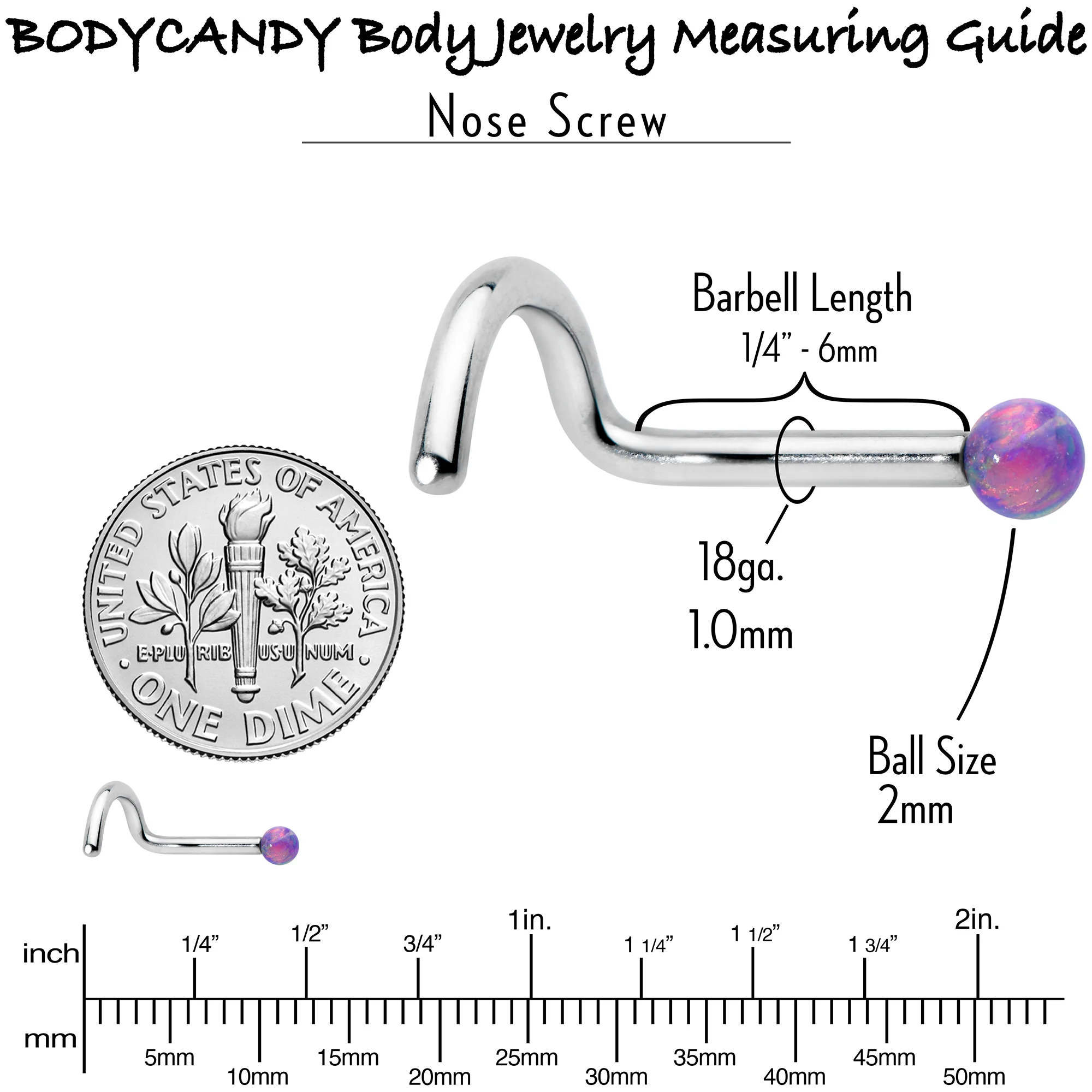 18G 1/4 Purple Synth Opal G23 Titanium Threadless Left Nose Screw - Image 4