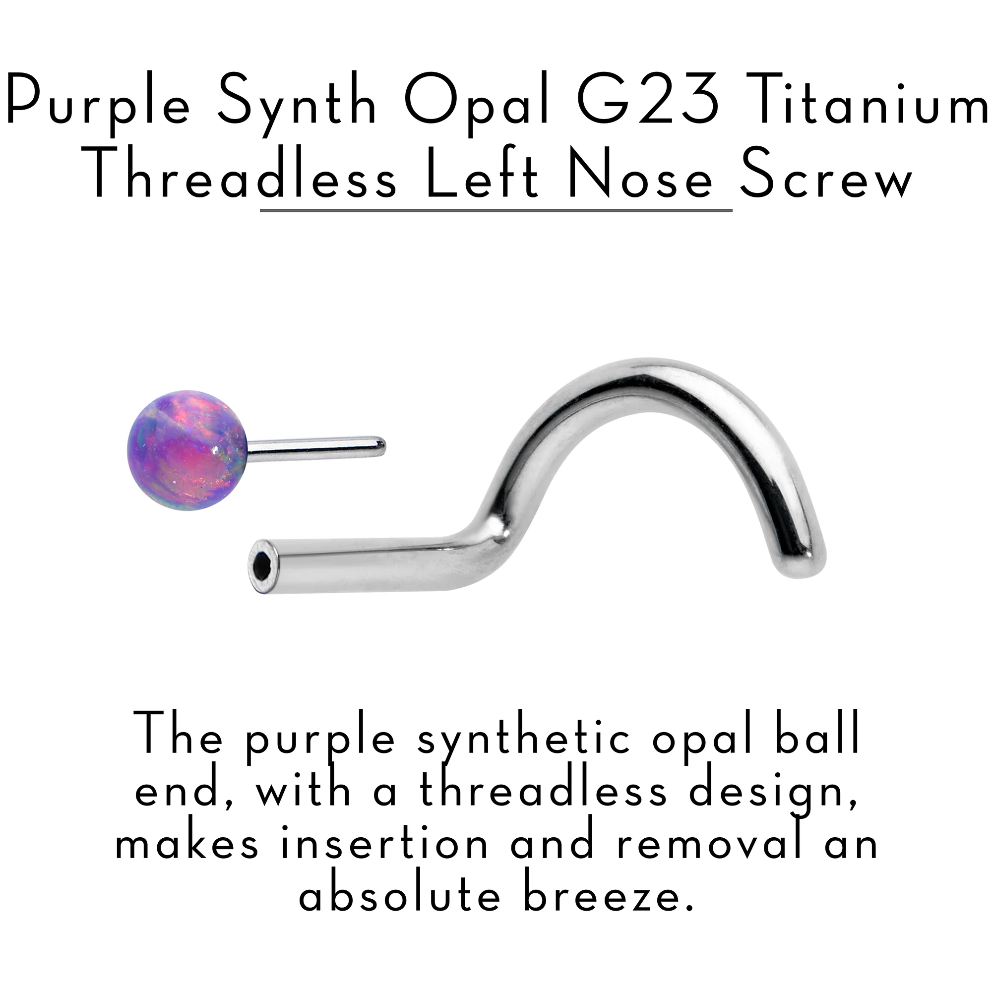 18G 1/4 Purple Synth Opal G23 Titanium Threadless Left Nose Screw - Image 6