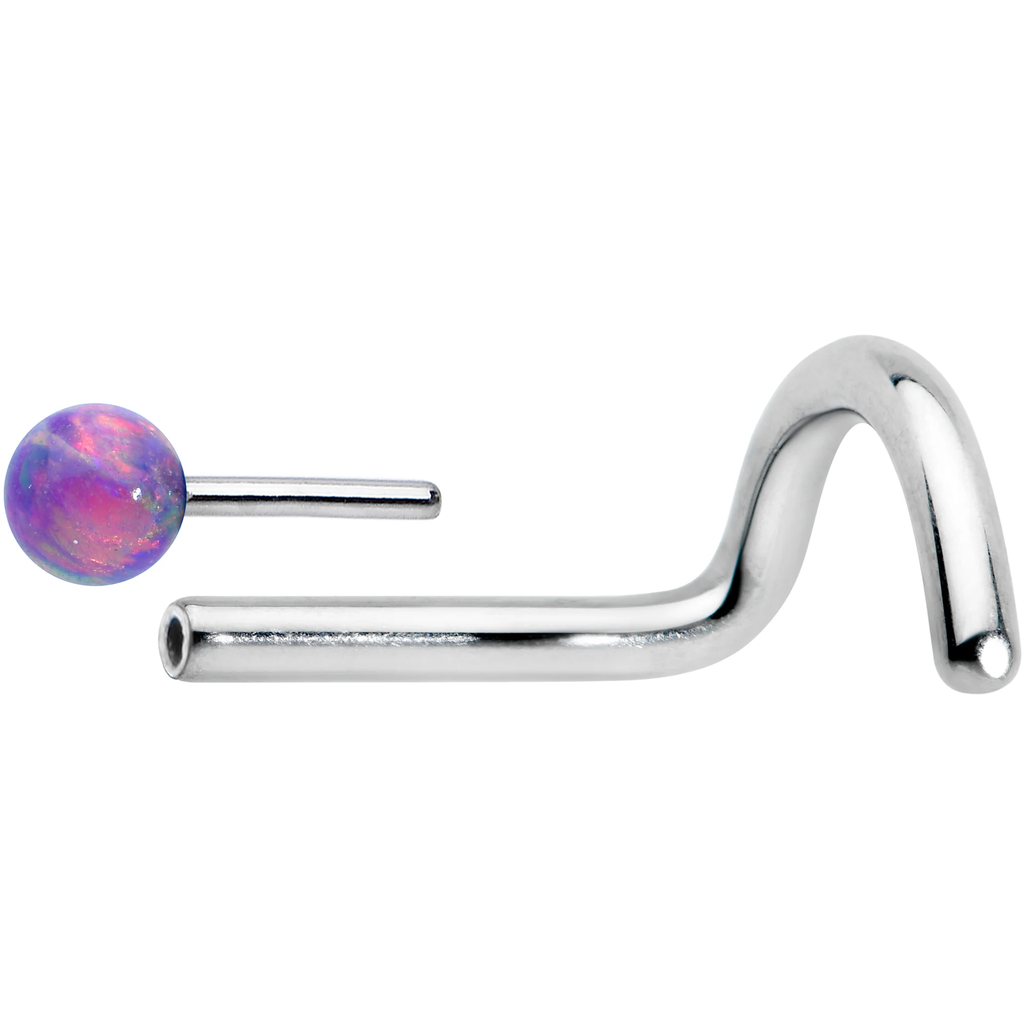 18G 1/4 Purple Synth Opal G23 Titanium Threadless Left Nose Screw - Image 8