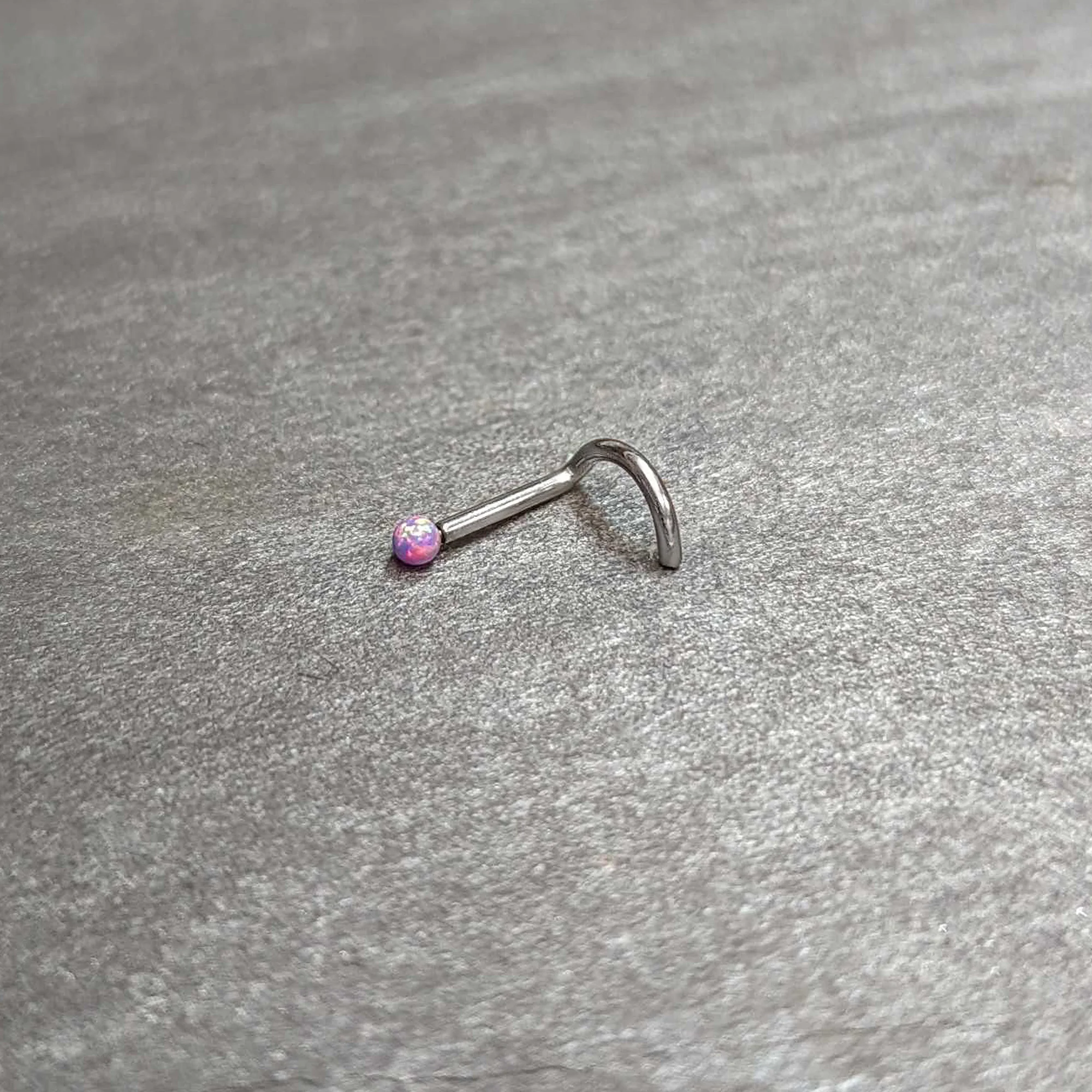 18G 1/4 Purple Synth Opal G23 Titanium Threadless Left Nose Screw - Image 9