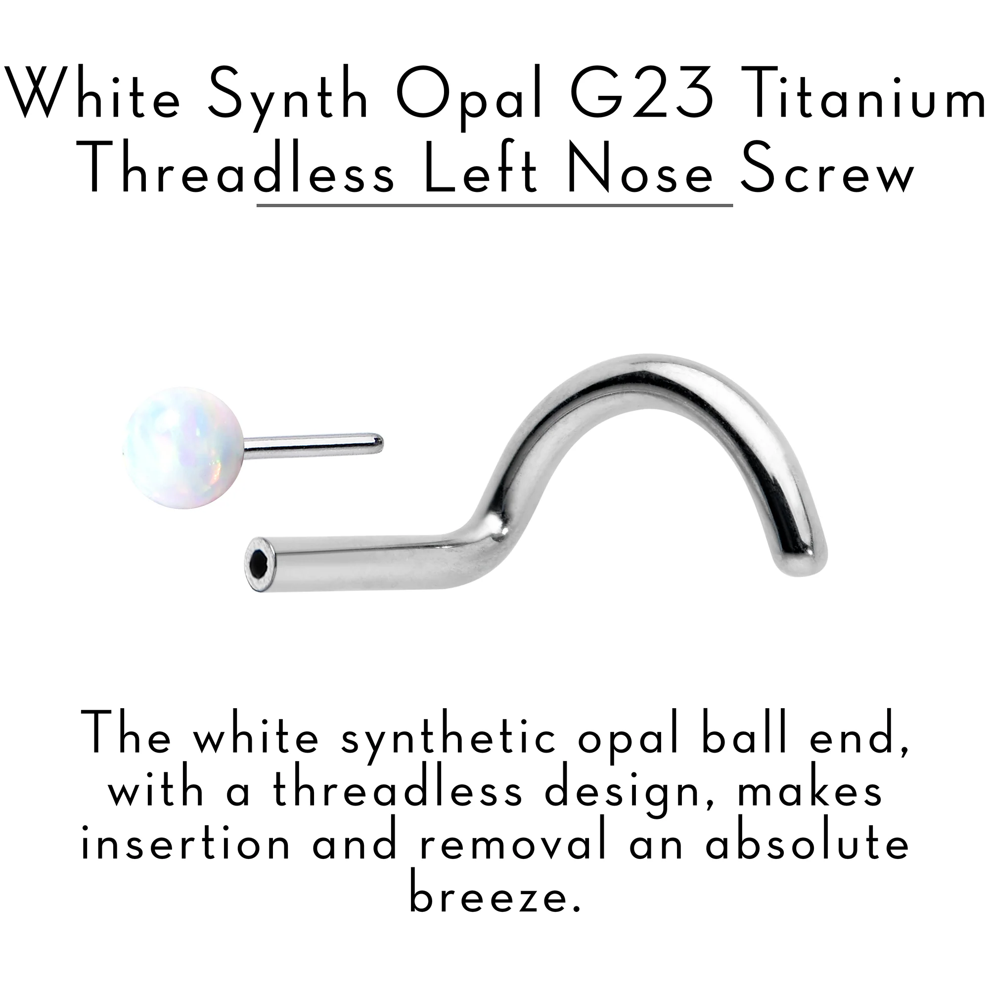18G 1/4 White Synth Opal G23 Titanium Threadless Left Nose Screw - Image 3