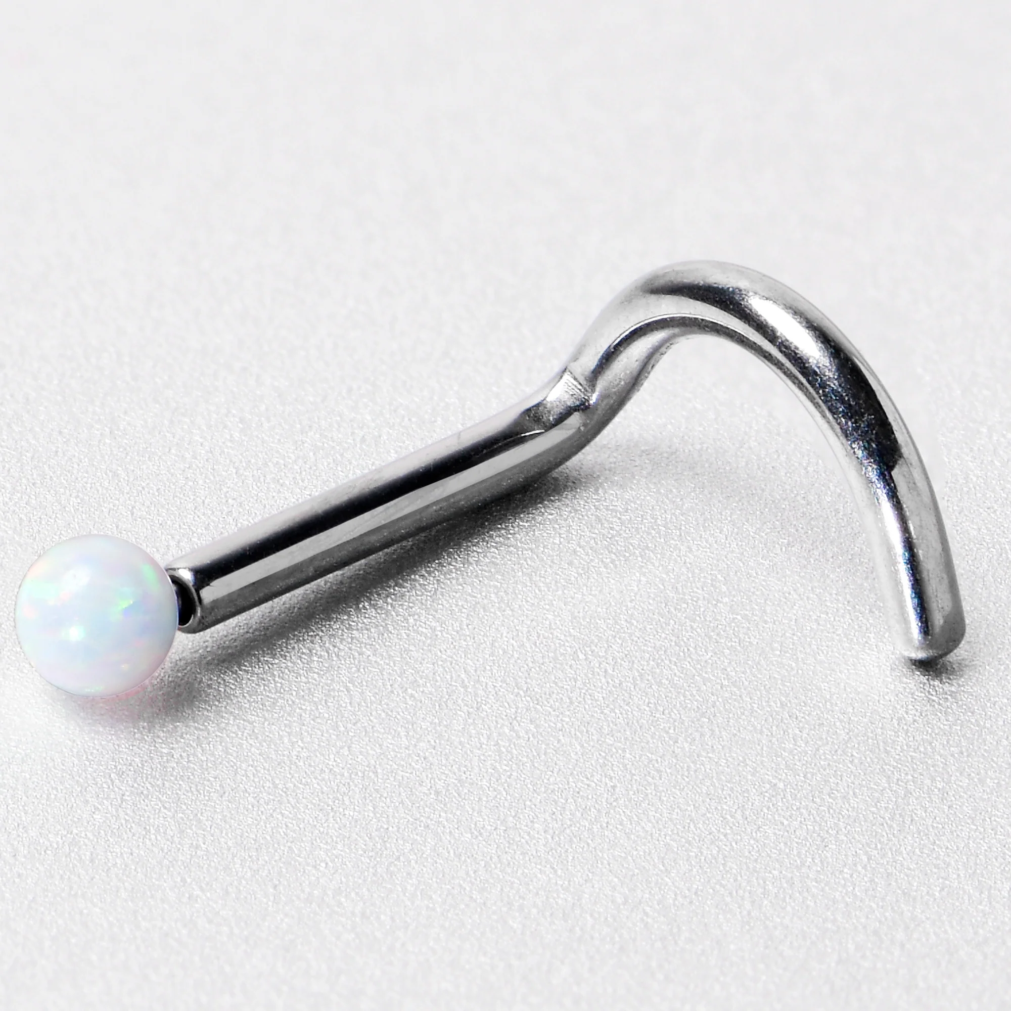 18G 1/4 White Synth Opal G23 Titanium Threadless Left Nose Screw - Image 6