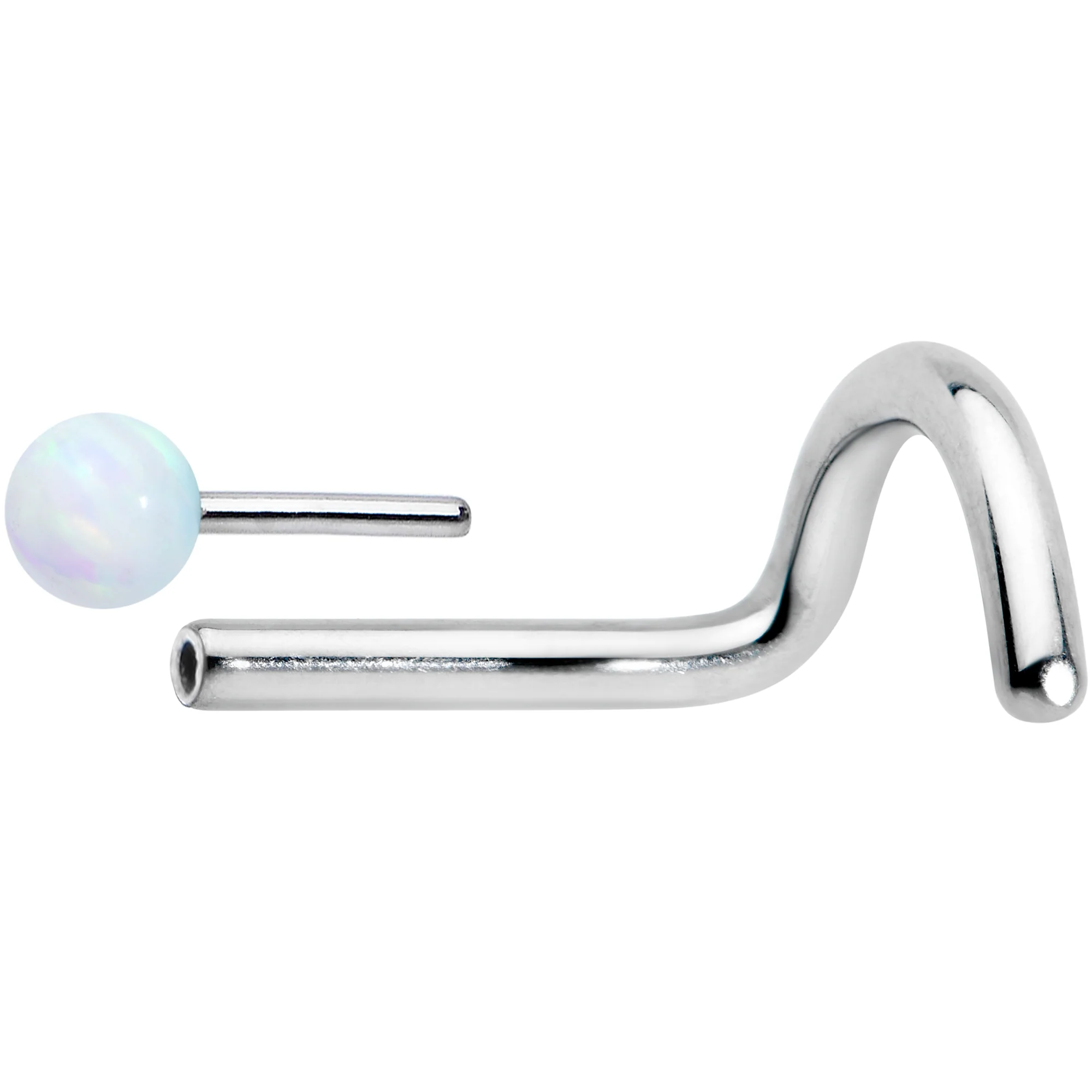 18G 1/4 White Synth Opal G23 Titanium Threadless Left Nose Screw - Image 7