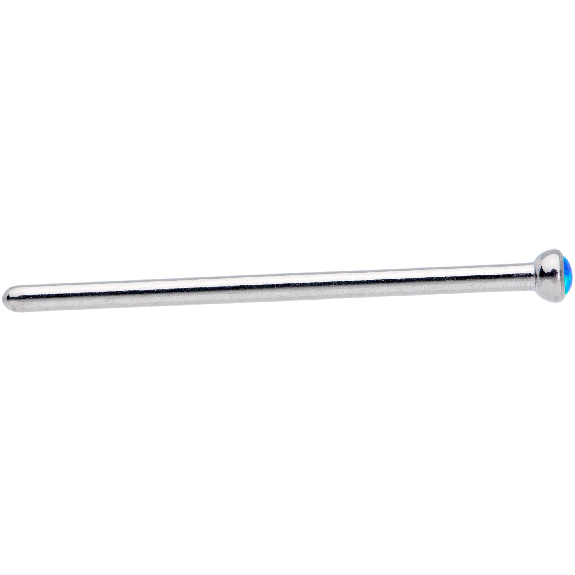 18G 3/4 Blue 2mm Synthetic Opal Titanium Fishtail Nose Ring - Image 2