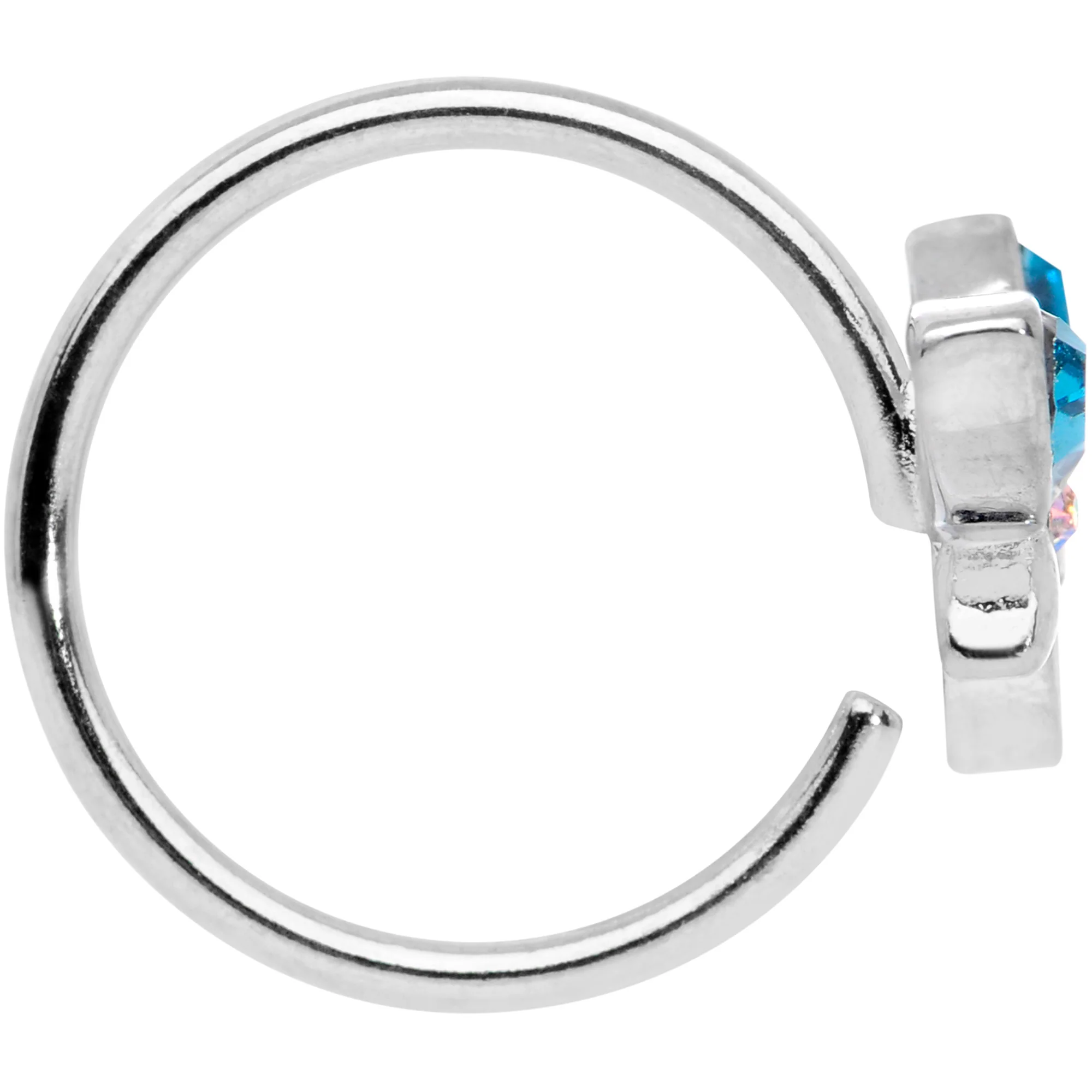 18G 3/8 Aqua Aurora Gem Loop Butterfly Nose Hoop - Image 3
