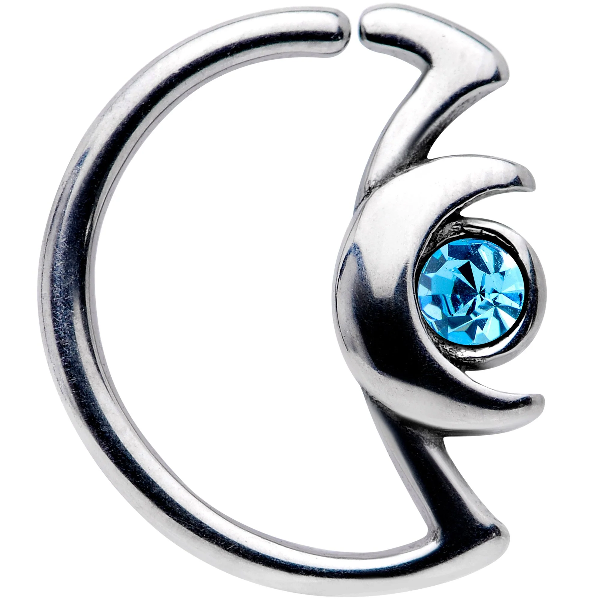 18G 3/8 Aqua Gem Crescent Moon Closure Ring