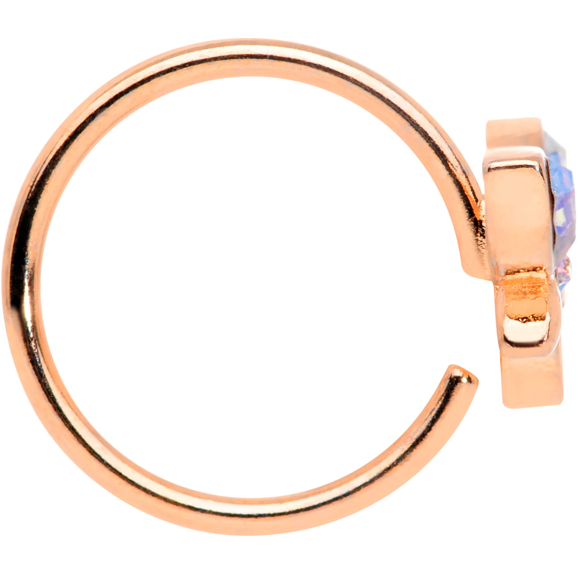 18G 3/8 Aurora Gem Rose Gold Tone Loop Butterfly Nose Hoop - Image 3