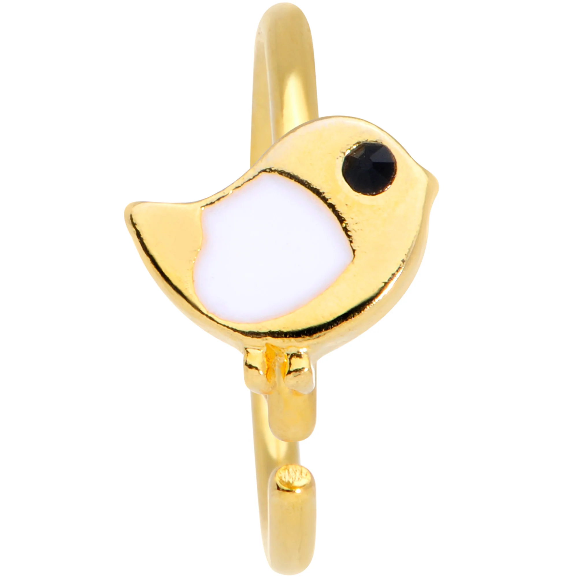 18G 3/8 Black CZ Gem Gold Tone Baby Bird Nose Hoop - Image 2