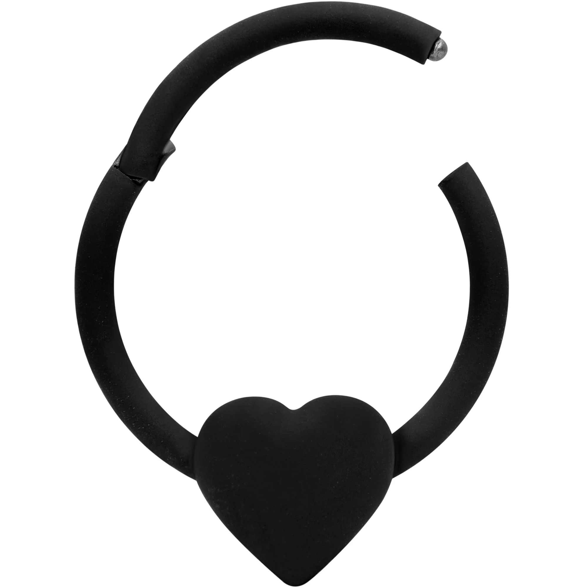 18G 3/8 Black Matte Little Heart Hinged Segment Ring - Image 3