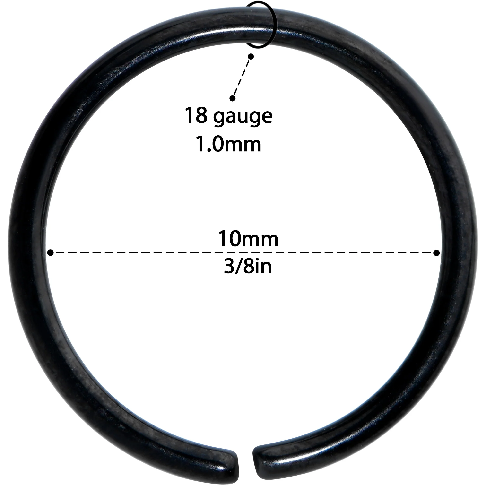 18G 3/8 Black PVD Grade 23 Titanium Bendable Hoop Ring - Image 3
