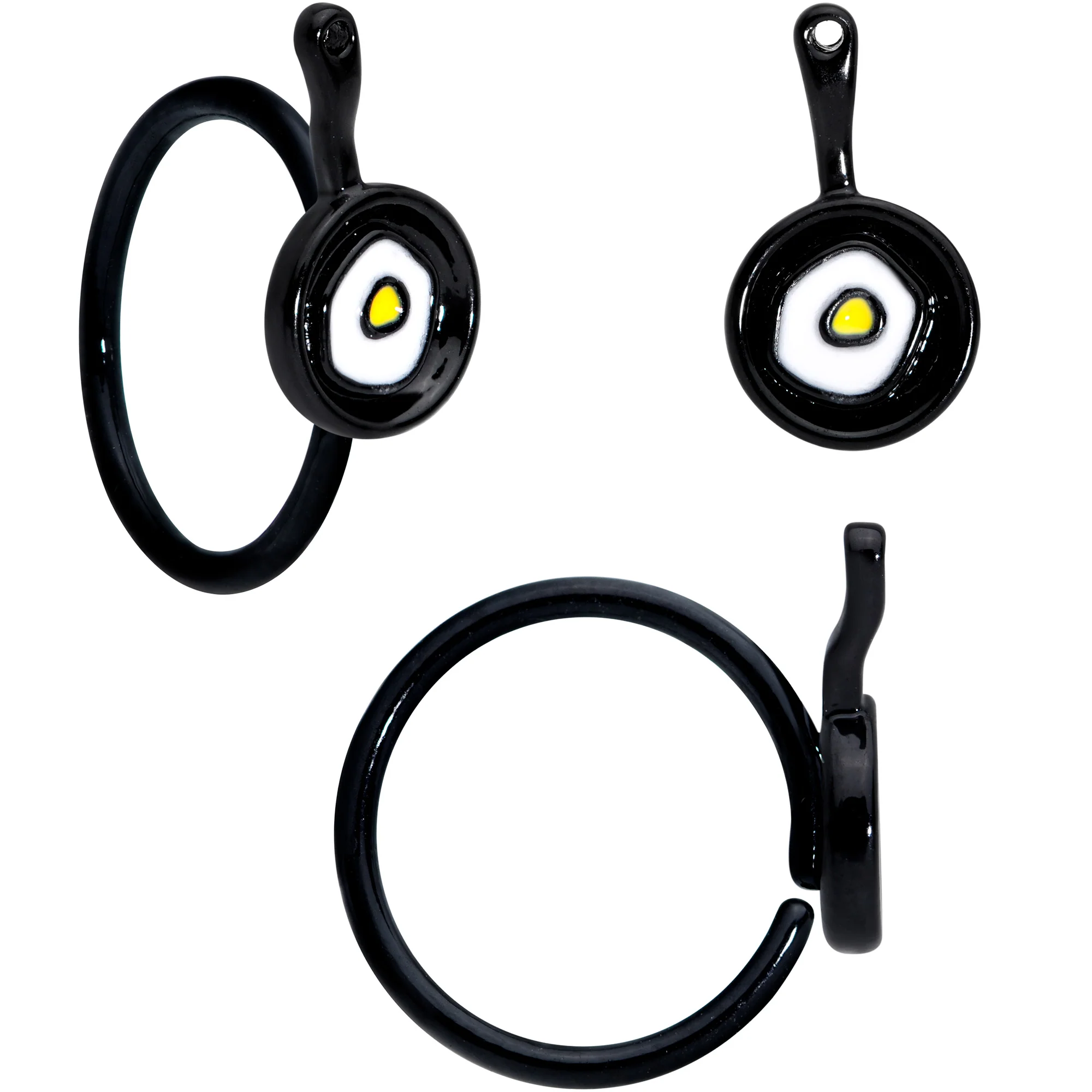 18G 3/8 Black Spatula Kitchen Cooking Nose Hoop Set of 2 - Image 2