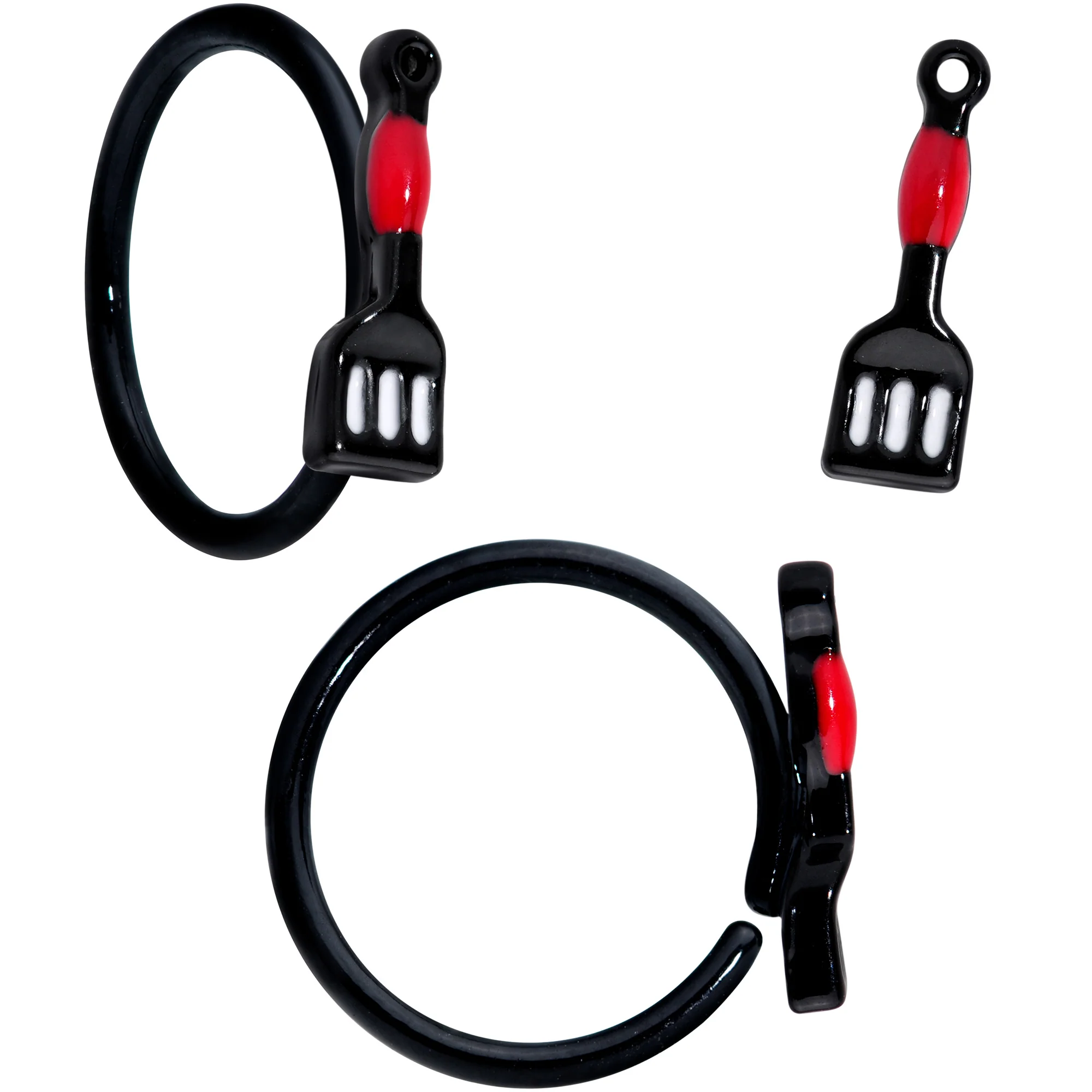 18G 3/8 Black Spatula Kitchen Cooking Nose Hoop Set of 2 - Image 3