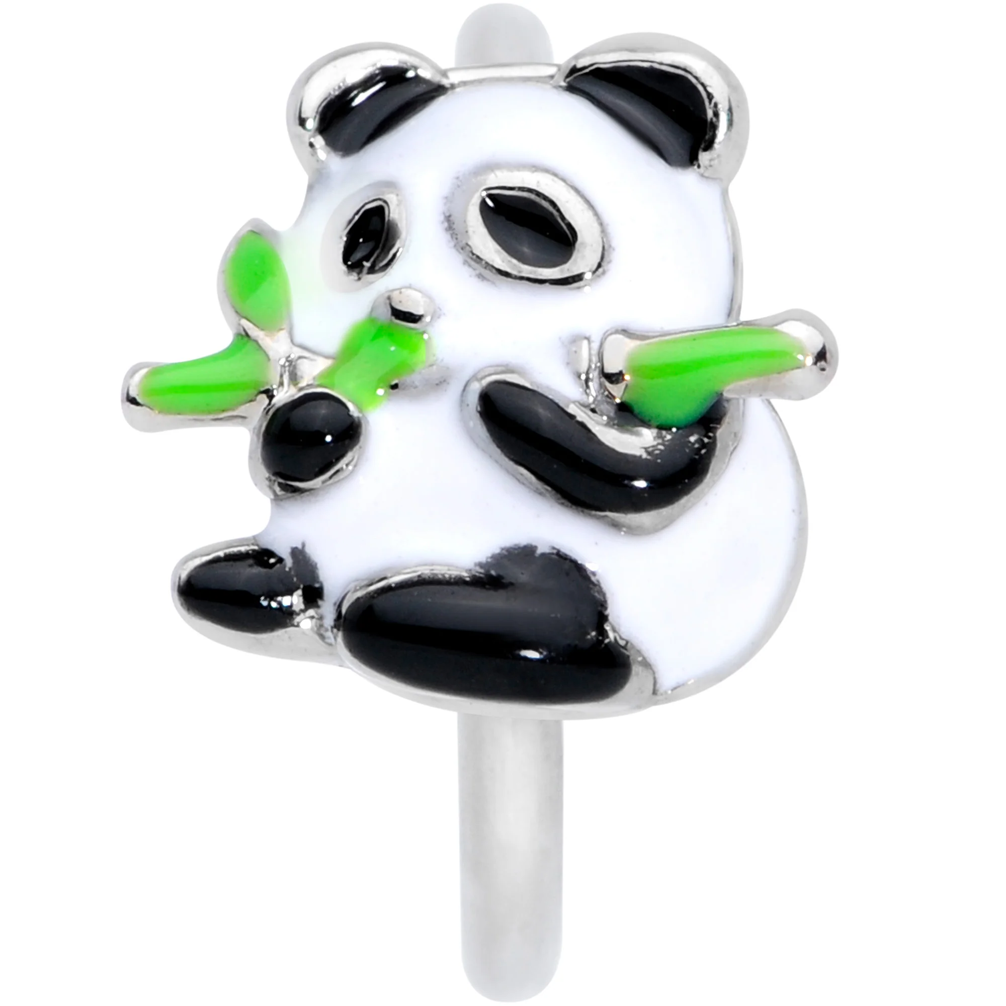 18G 3/8 Black White Hungry Panda Nose Hoop - Image 2