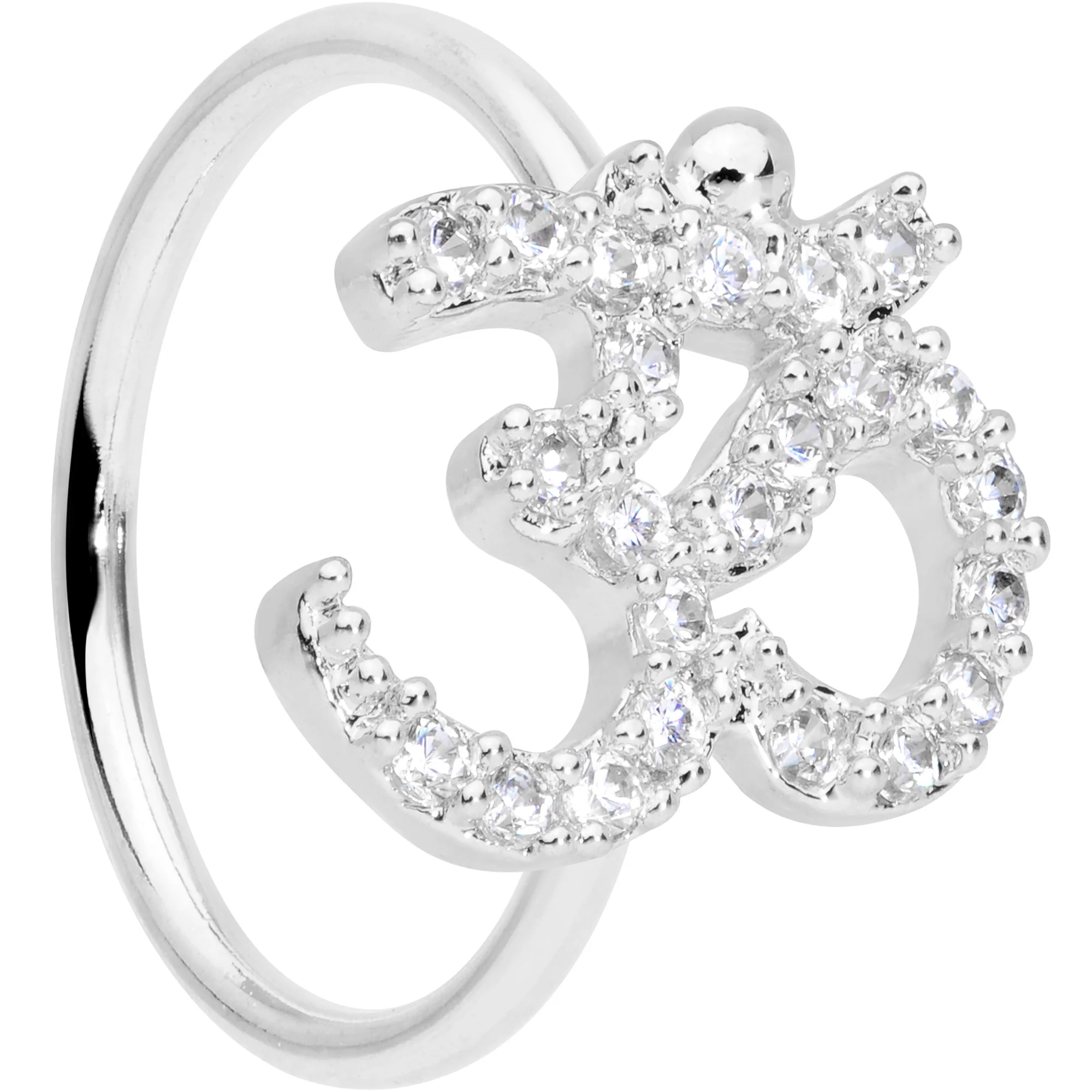 18G 3/8 Clear CZ Gem Amazing Om Nose Hoop